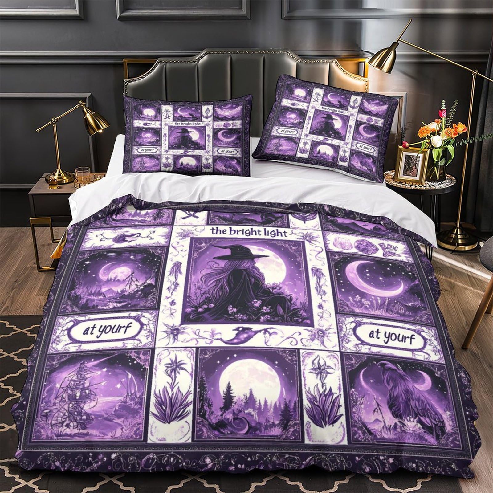 Housse de couette sorcellerie avec fermeture éclair pour lit single