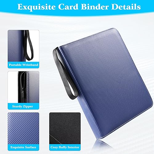 Miniatura 3 de WOT I - Carpeta de tarjetas de béisbol con cremallera y 900 bolsillos de doble cara, tarjetero para tarjetas de béisbol y fútbol, color azul oscuro