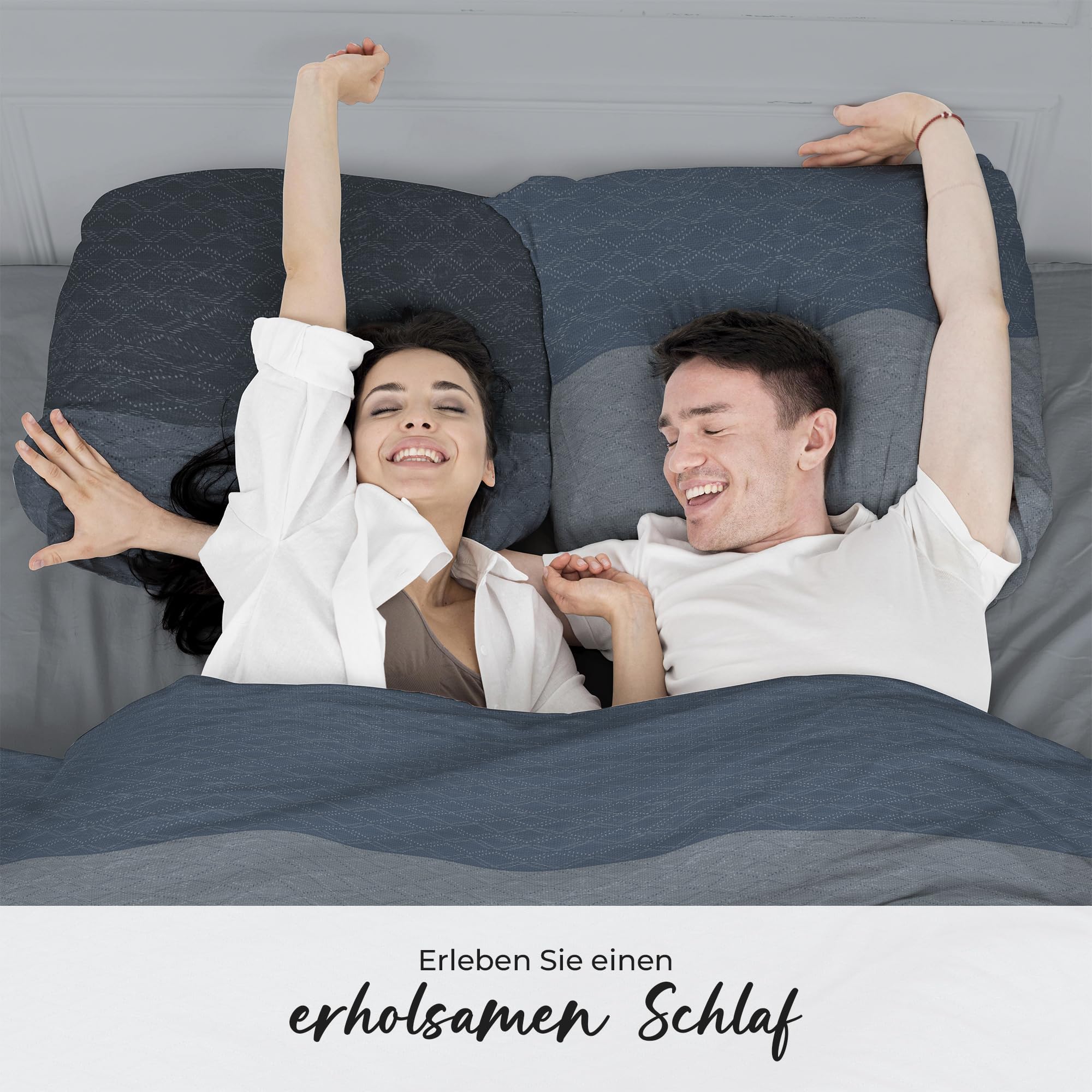 Premium Bettwäsche 200x200 – 100% Baumwolle, ÖKO-TEX Zertifiziert, Renforcé, Atmungsaktiv & Antiallergisch, mit Reißverschluss, 3teilig – Bettbezug + 2X Kissenbezug 80x80, Grau, Blau, Hellblau