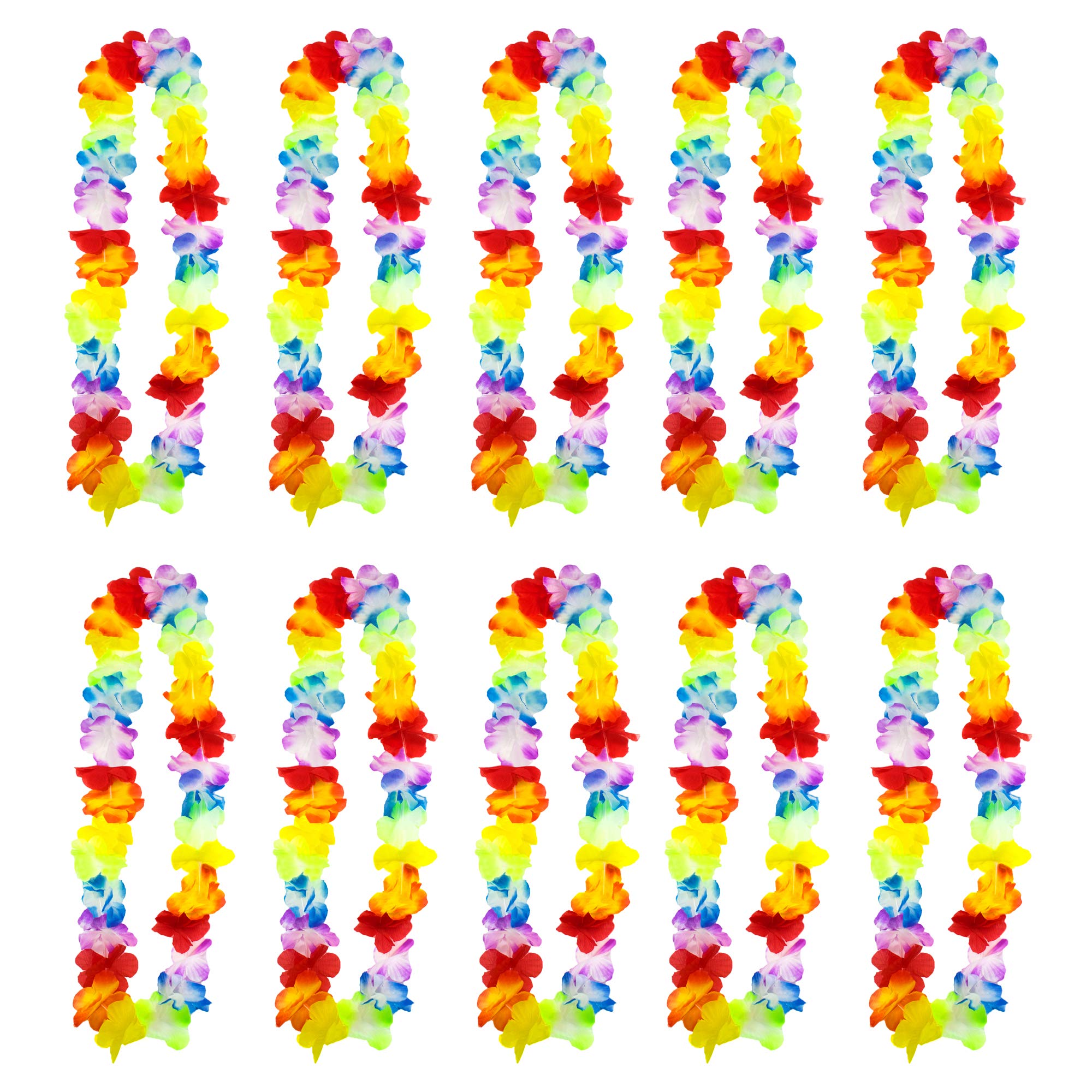 Hawaiian Garland Lei Party Fancy Dress x10 - Flower Garland - Aloha Hawaii Luau - Tropical Floral Necklace - Perfect Prop for Hen & Stag Parties Hawaii Themed Party Accessories  By TRIXES