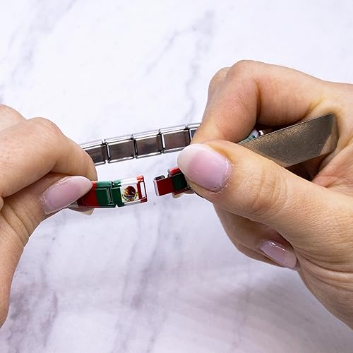 Miniatura 4 de Fablinks Pulsera italiana con dijes de acero inoxidable de 0.354 in, pulseras de eslabones para mujer, extensible y modular elástico, joyería de