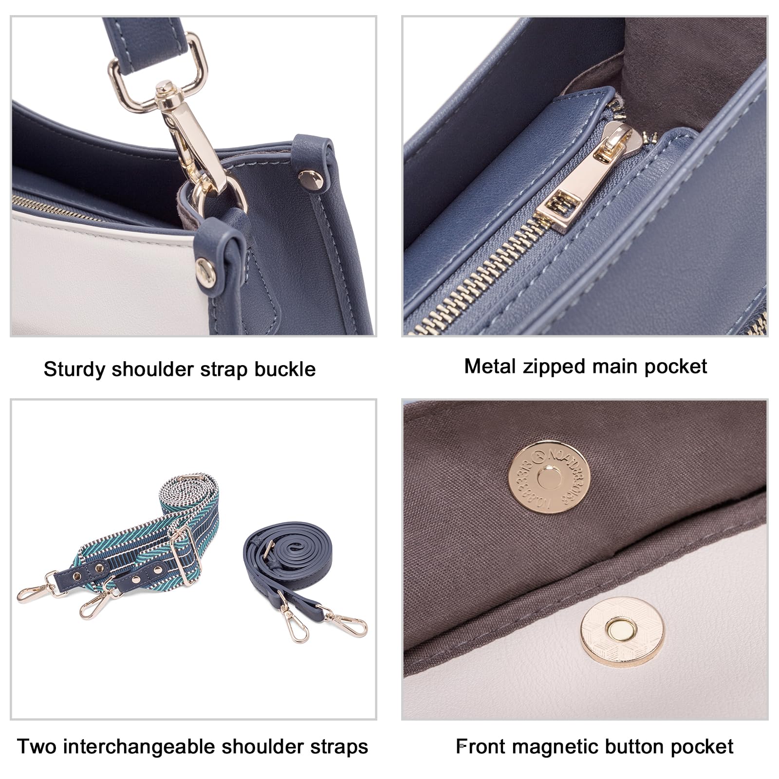 CLUCI Purses for Women, Vegen Leather Crossbody Bags for Woman Trendy, 2PCS Hobo Handbag with 2 Adjustable Guitar Strap: Blue and White