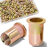 Vifmy 190Pcs M4 Rivet Nuts, Metric Zinc Plated Finish Carbon Steel Flat Head Threaded Insert Nutsert Kit