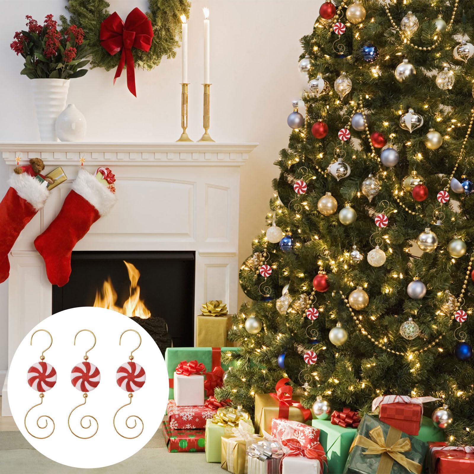 INCREWAY 30 Ganchos Decorativos Plateados En Forma De S Para Colgar árbol De Navidad, Ganchos De Metal Con Perlas Artificiales De 3 Colores