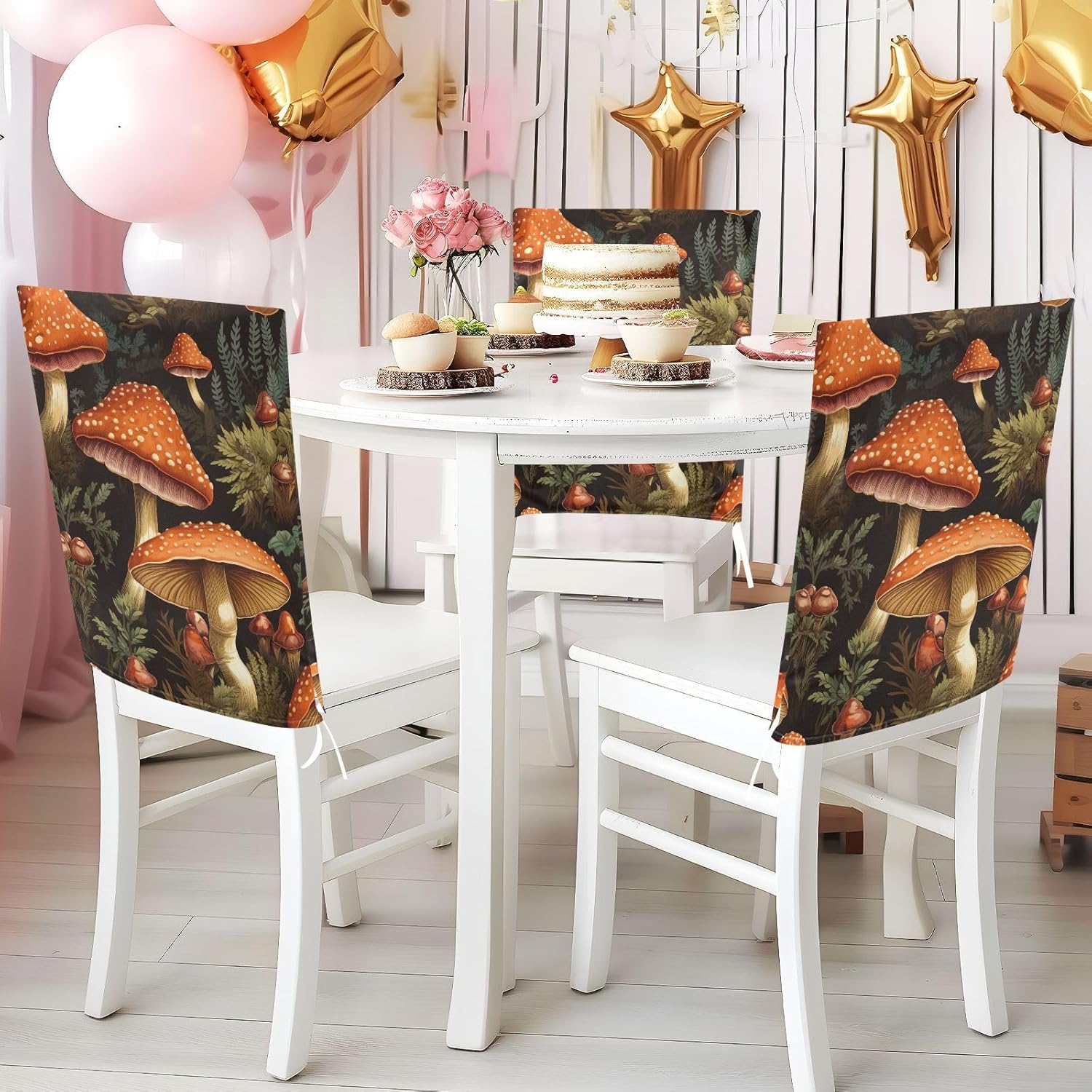 ALAZA Mushrooms and Branches Chair Back Cover Set of 6, Washable Reusable Removable Chair Slipcovers Decorative Chair Cover for Home Kitchen Wedding Party