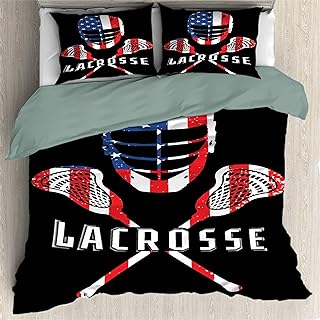 Jojizaio Comforter Cover 3 Pieces Bedding Set American USA Flag Lacrosse Lax Ultra Soft Microfiber for Teen Bedding Girls Bedroom Full Size Fullï¼ˆ200x230cmï¼‰ (1 Quilt Cover+2 Pillow Shams)