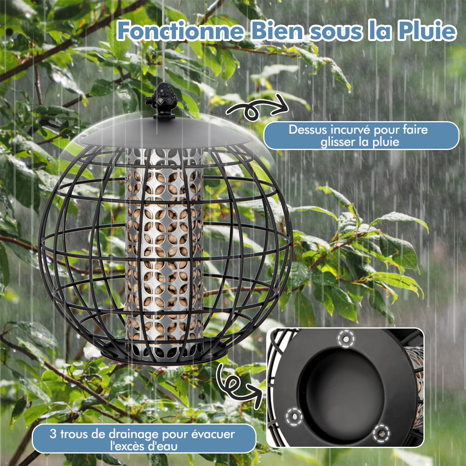GYMAX Mangeoire Oiseaux Exterieur Suspendue, Mangeoire Oiseaux Sauvages, Design Anti-écureuil, Distributeur Oiseaux Extérieur en Métal, Résistante aux Intempéries, Charge 3 kg, pour Jardin/Cour