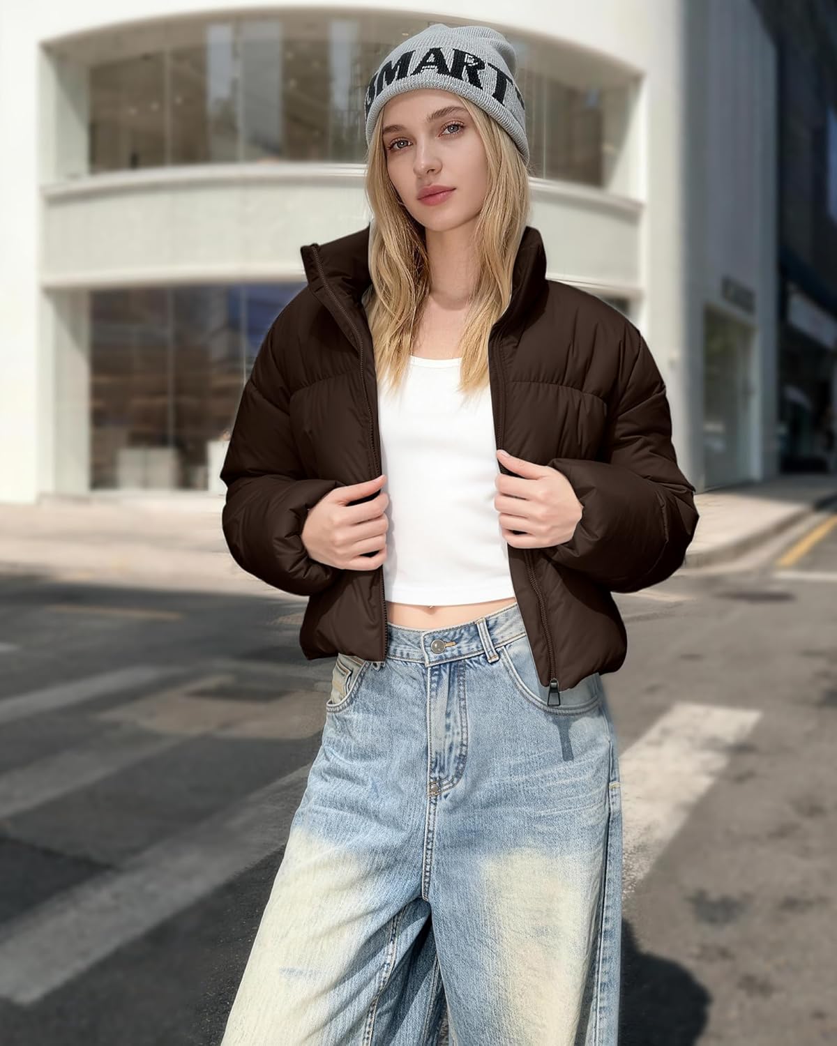 WHN Women Puffer Jacket Coat Winter Quilted Outerwear 2025 Trendy Long Sleeve Puffy Warm Casual Outfit - Image 3