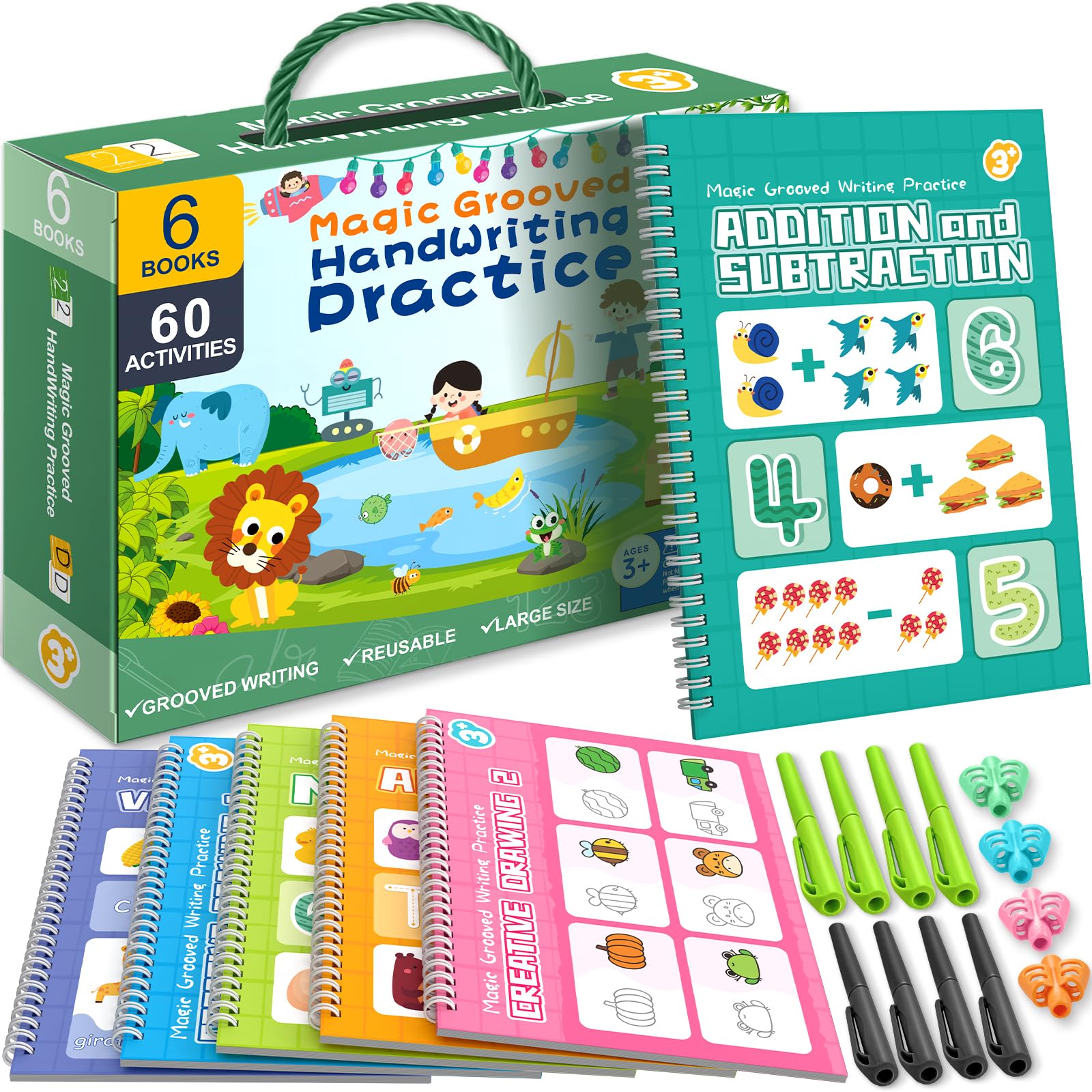 Cahier d'entraînement d'écriture rainuré magique pour enfants de 3 à 8 ans