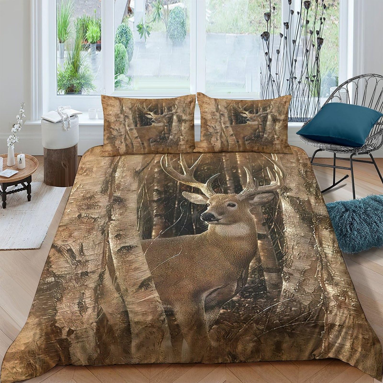 Ctjqhvkz Style-2 3D Printed Forest Deer Fitted Sheet Microfiber Soft Brown Nature Mattress Cover For Bedroom Guest Room Decor Single（135X200cm）