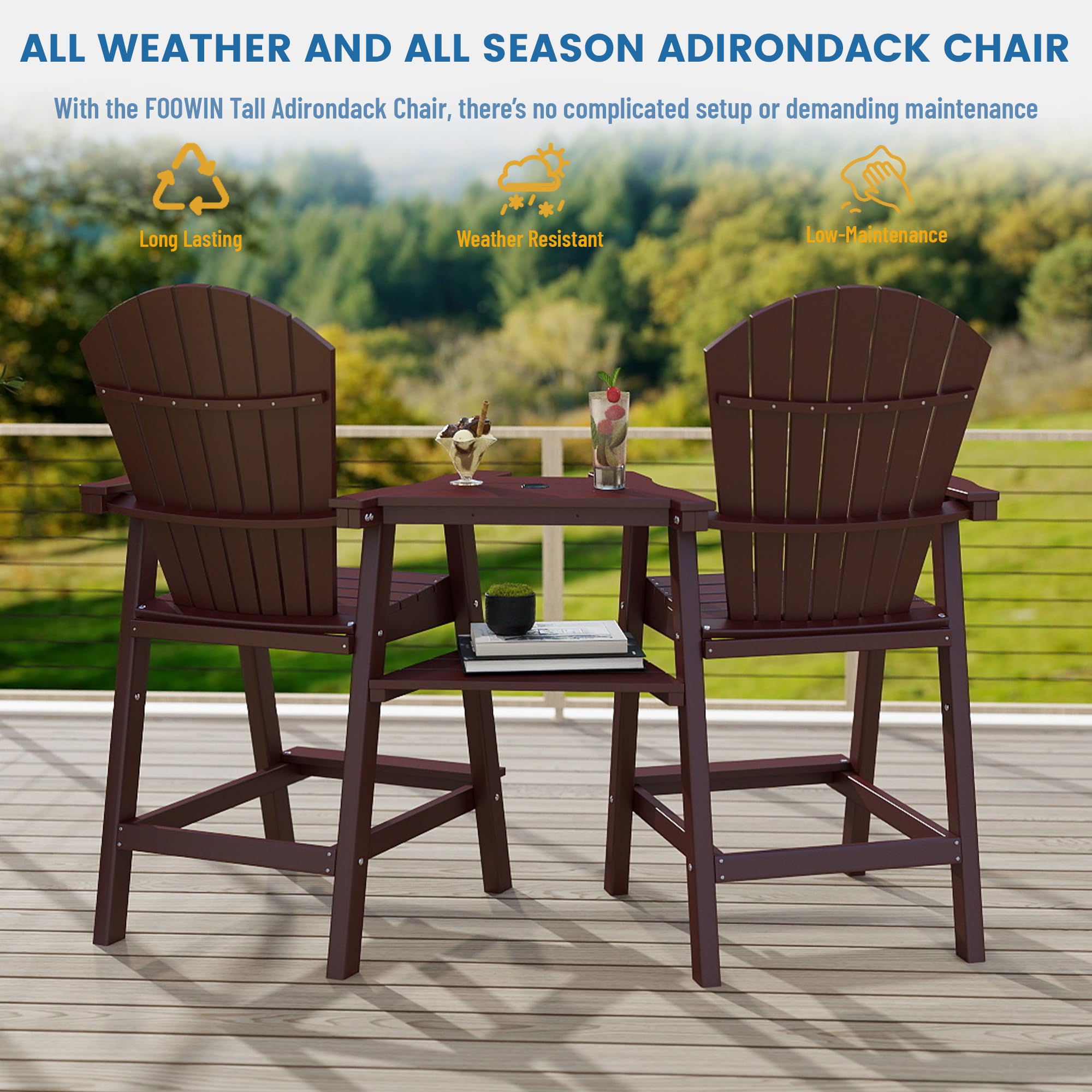 Tall Adirondack Chairs Set Of FUNBERRY With Removable Connecting