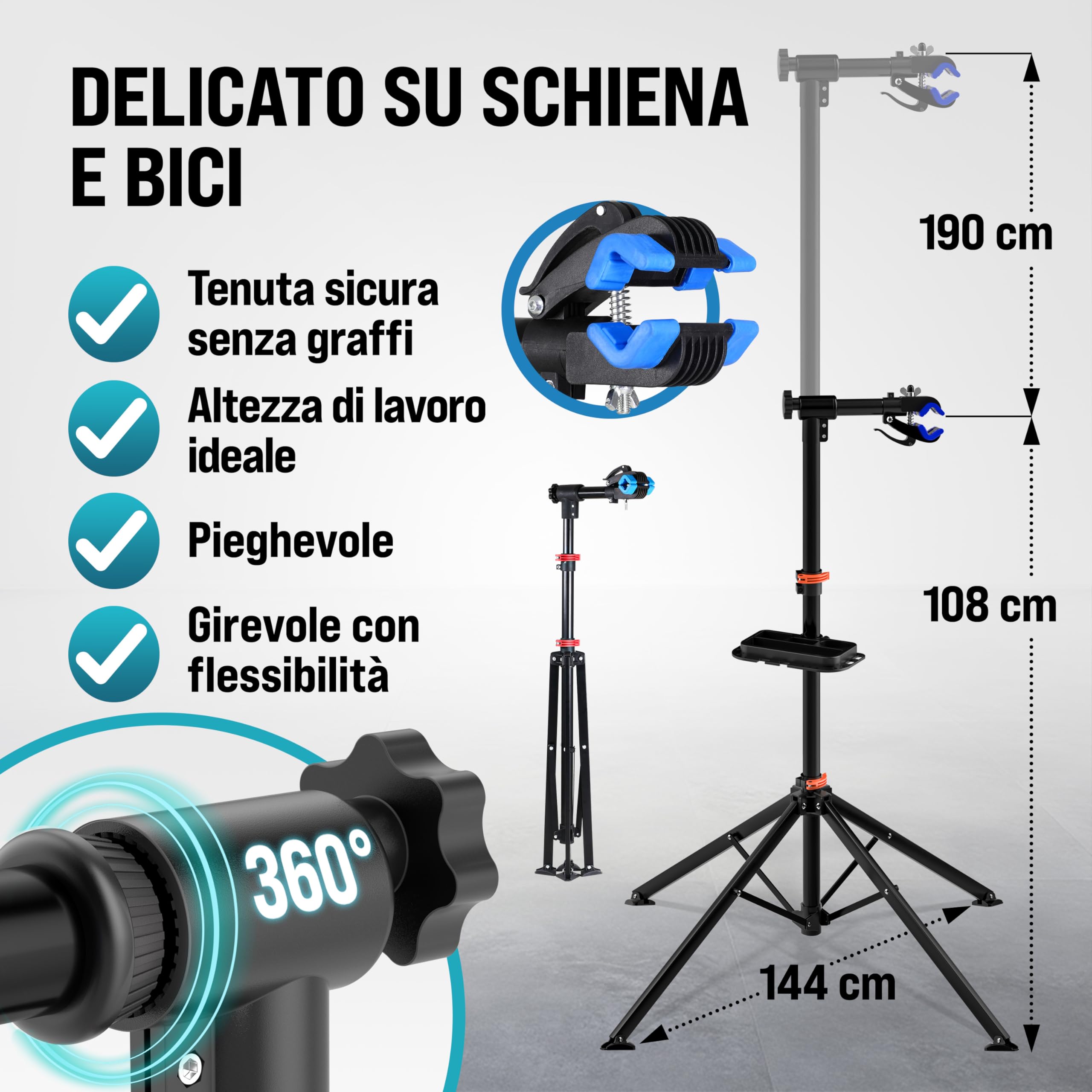 Monzana® Cavalletto Biciclette Max 30 Kg con Borsa per Trasporto Pieghevole Pieghevole Asta Regolabile Ripiano Attrezzi Riparazioni E-Bike