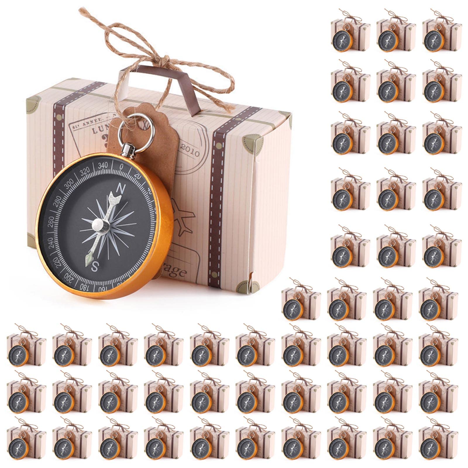 Tsophreniq 50pcs Candy Packaging Box Compass Sweets Box for Valentines Day Wedding Chocolate Treats Boxes Packing Party-Favor Packaging Gold Rose-gold Party-favor Supplies