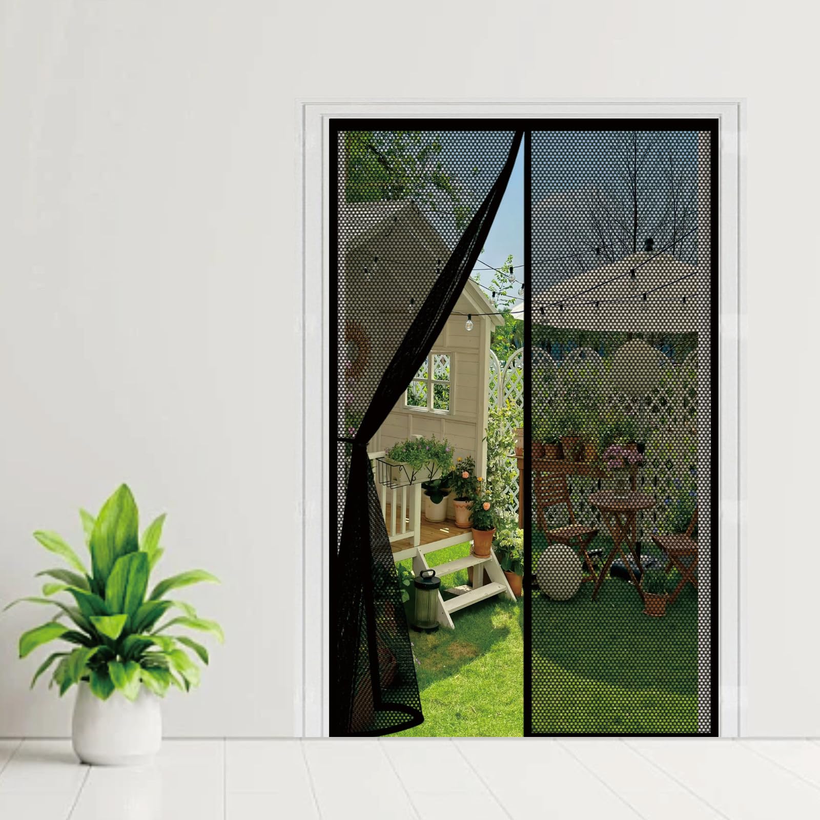 Liuyanyan Black Door Fly Screen 108 X 189 Cm With Powerful Magnets Automatically Closes And Magic Tape, Install Without, Keep Bugs Out, Polyester Removable Fly Net For Door For Patio,