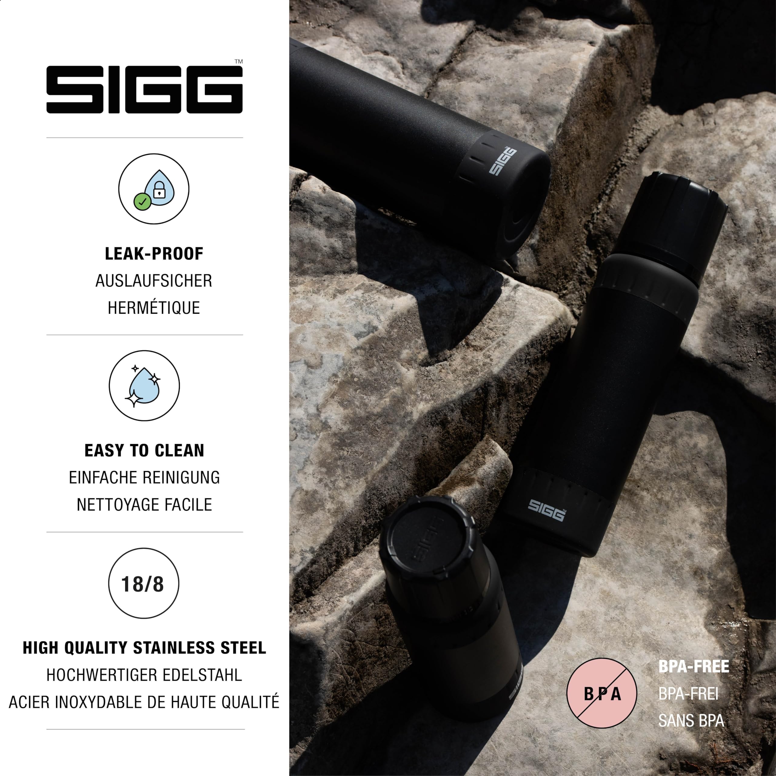 SIGG – Botella Termica de Acero Inoxidable – Termo Agua Alpine Star, con Vaso – 27h Caliente, 100h Fría – Compacta y Resistente – Antigoteo – Sin BPA – Outdoor, Camping & Senderismo – Negro – 1L