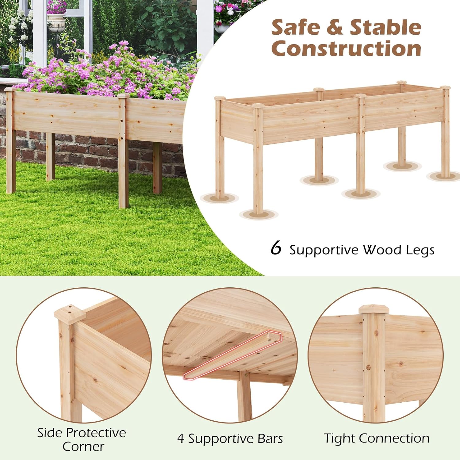 Giantex Raised Garden Bed, Elevated Wood Planter Box with Drain Hole, Gardening Planter Raised Bed for Planting Vegetables Flowers Succulents Herbs,73" Lx23 Wx30 H