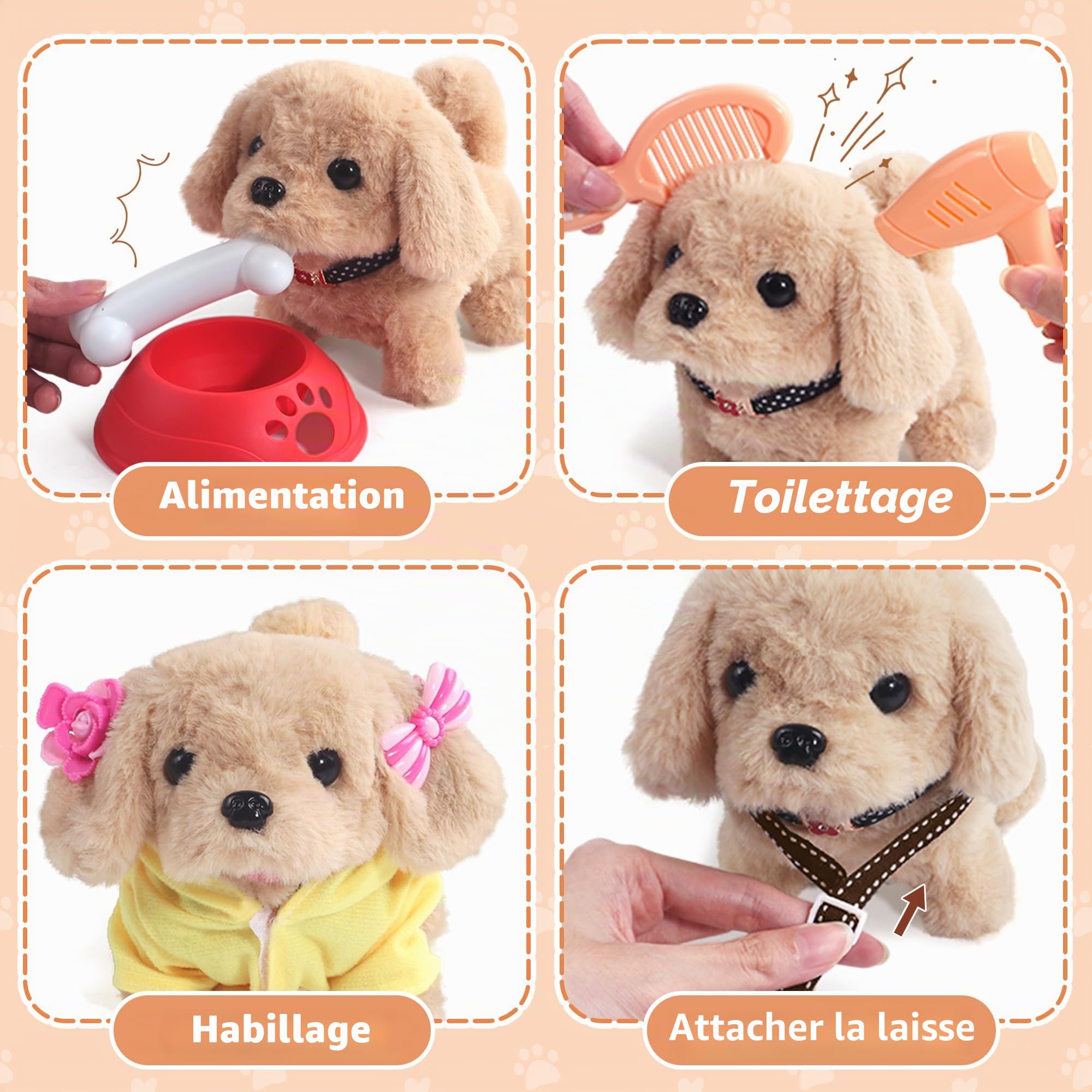 Jouet Chien Interactif - Jouet Enfant 2 3 Ans, Peluche Chien Robot Qui Marche et Aboie avec Mallette de Transport, 10+ Accessoires et Laisse, Idée Cadeau Enfant 2 3 4 Ans Fille Garçon