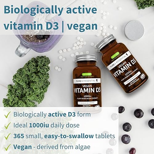 Miniatura 2 de Vitamina D3 vegana + folato puro 400 mcg paquete vegano, 365 tabletas de vitamina D3 de 1000iu + L-metilfolato optimizado, por Igennus