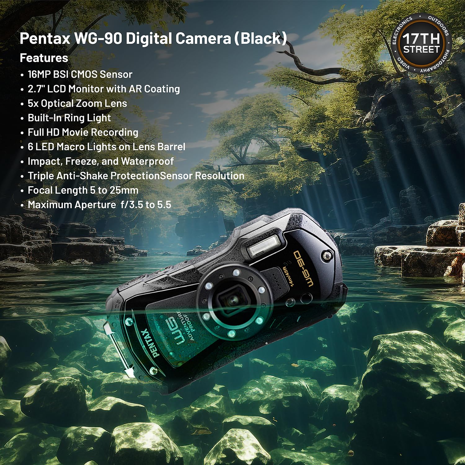 Amazon | Pentax WG-90 防水デジタルカメラ(ブラック) | 2.7インチLCD