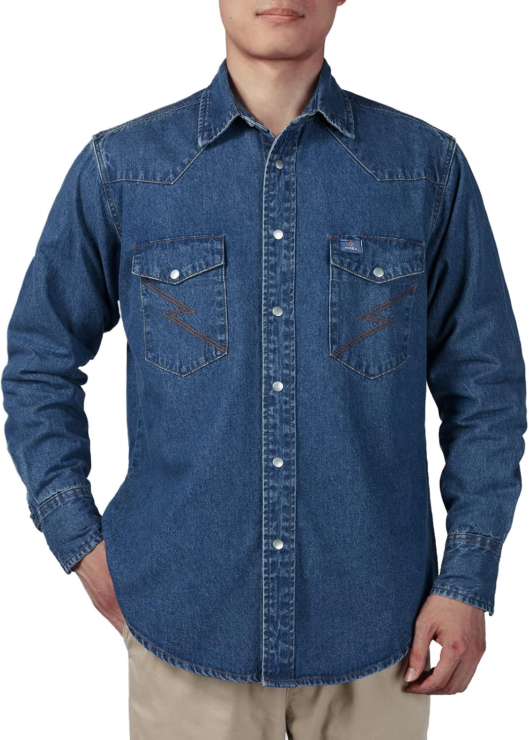 HISEA Men's Denim Shirt Long Sleeve Work Shirt Mens Regular Fit Button Down Shirts Cotton Work Shirts Washed Finish - Image 2