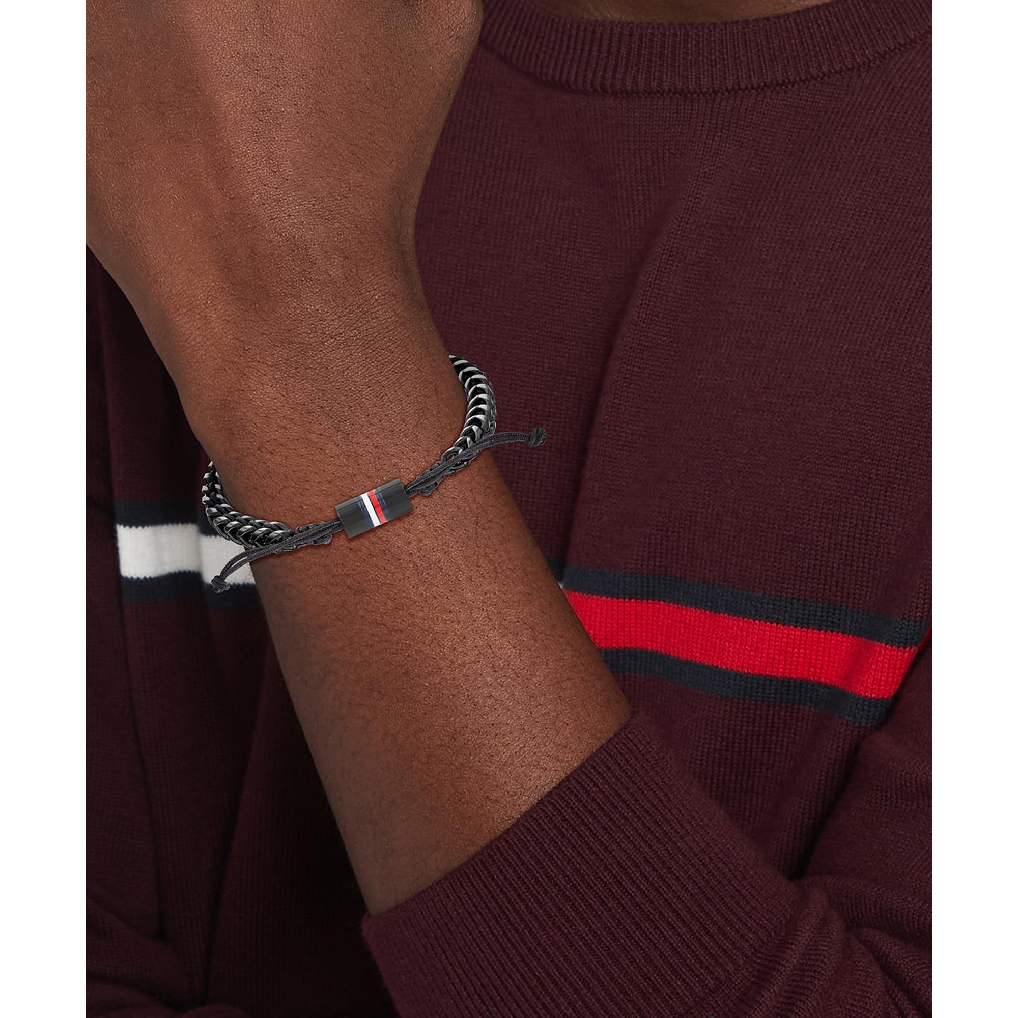 Tommy Hilfiger Jewelry Herren-Armband aus Edelstahl und Nylon verflochten mit verstellbarem Verschluss