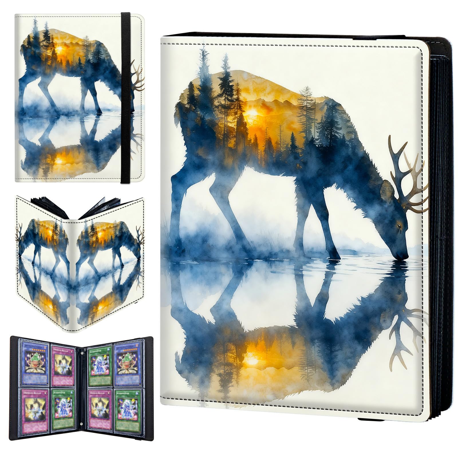 4 Pocket Trading Card Binder 240 Side Loading Pocket Album with Forest Mountain Deer Pattern Design Card Binder for Sports Cards & Game Cards — image 1