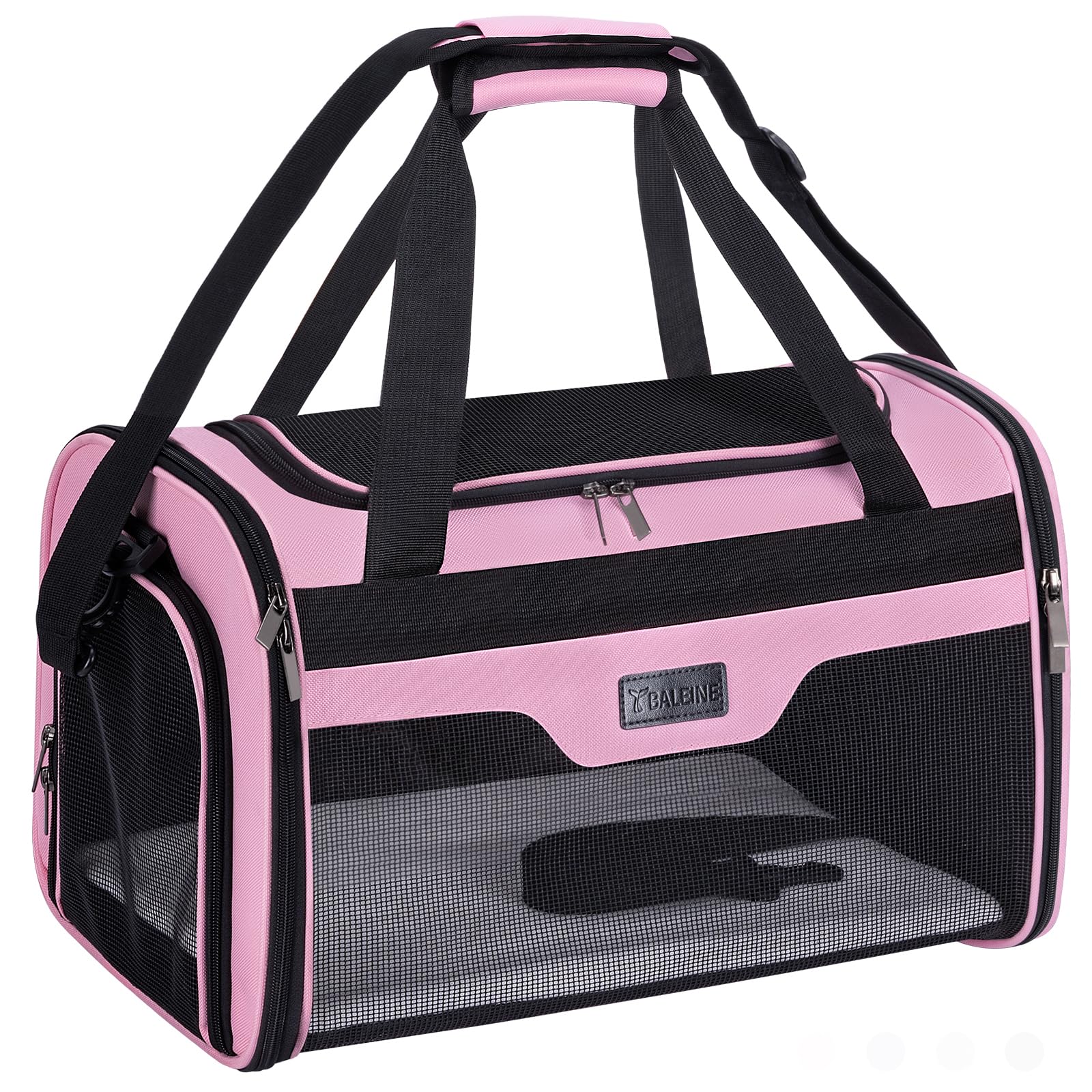 BALEINE Cat Carrier, Puppy Dog Carrier for Small Medium Pets Up to 22 Lbs, Soft-Sided Dog Travel Bag with Safety Zippers, Collapsible Pet Carrying Case (Pink, XL, 19"x12"x12")
