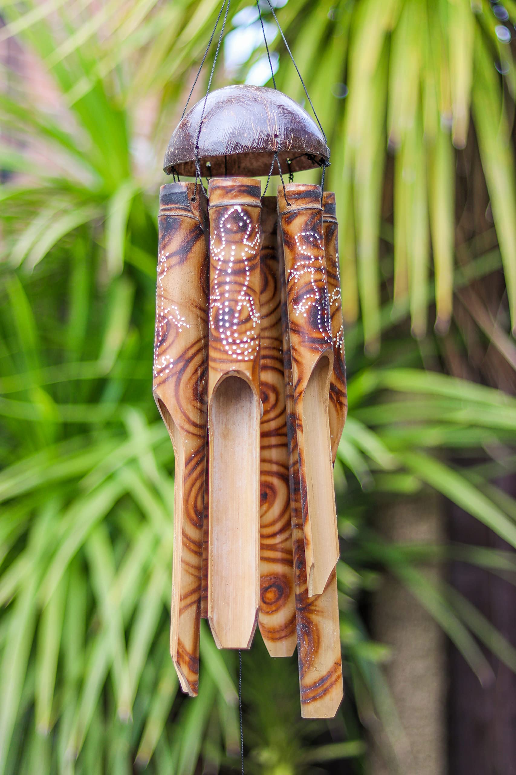 Bamboo Wind Chime with White Gecko Natural Bamboo & Coconut Shell Fair Trade 40cm
