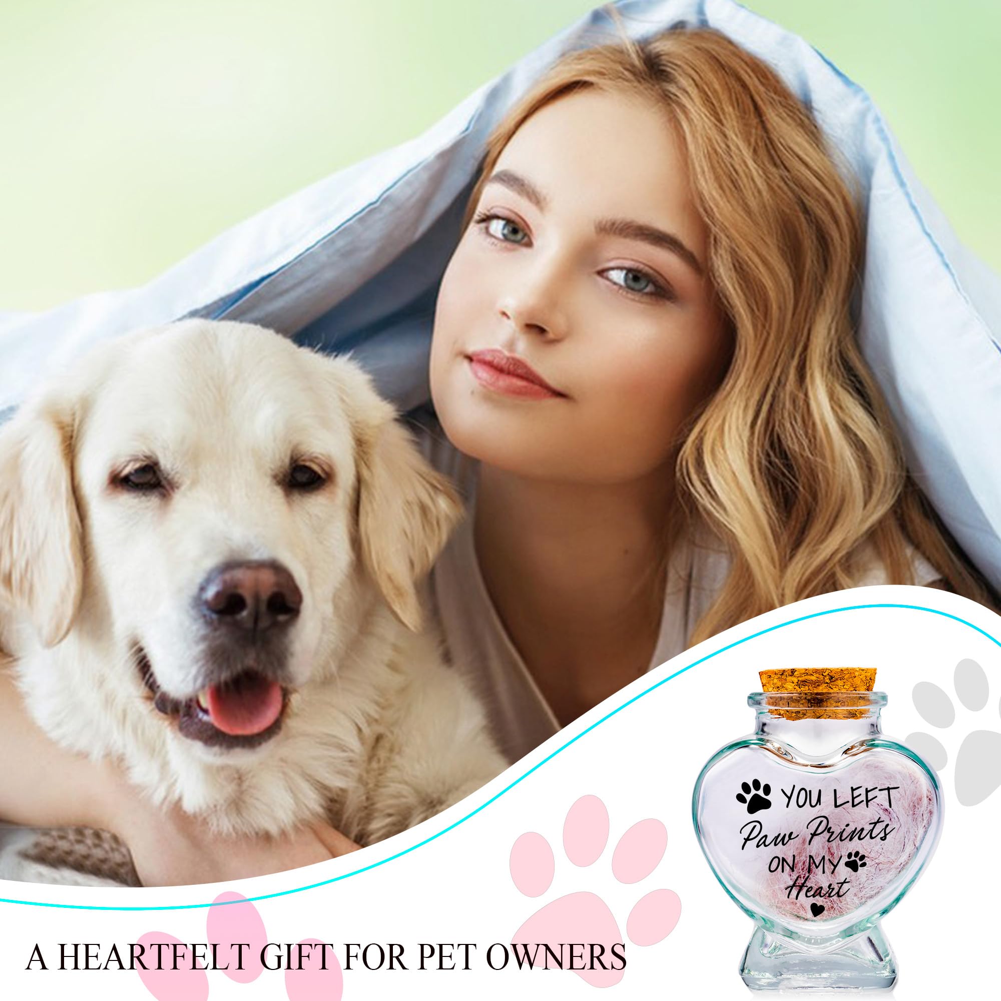 2 Pcs Memorial Bottle for Pet Hair Memorial Urns Glass Bottles for Pet Ashes Pet Fur Keepsake Jar Sympathy Gifts for Loss of Dog Cat (1pc No longer+1pc You Left Paw Prints) - Image 4
