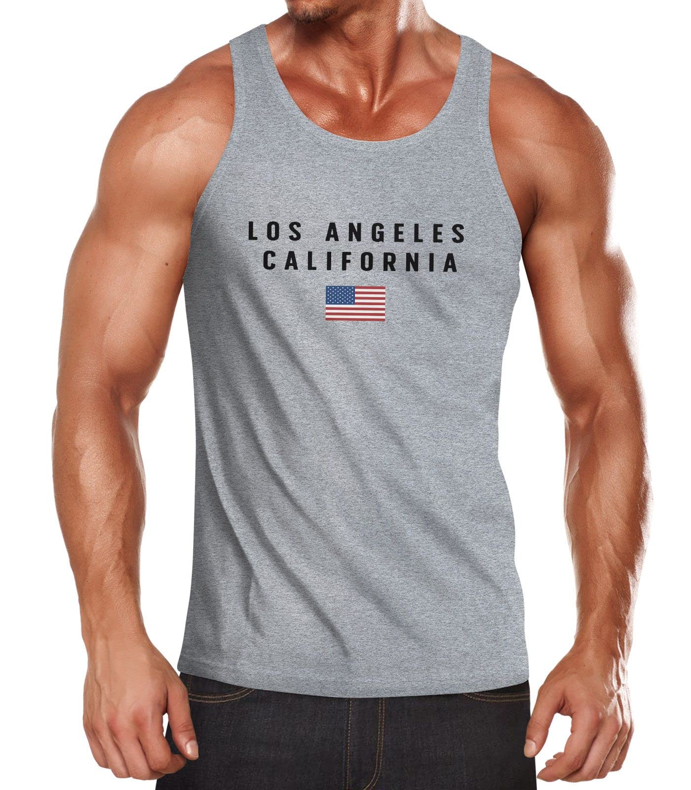 Neverless Herren Tank-Top Bedruckt Schriftzug California Los Angeles USA Amerika Flagge Muskelshirt Funktioneller Fashio