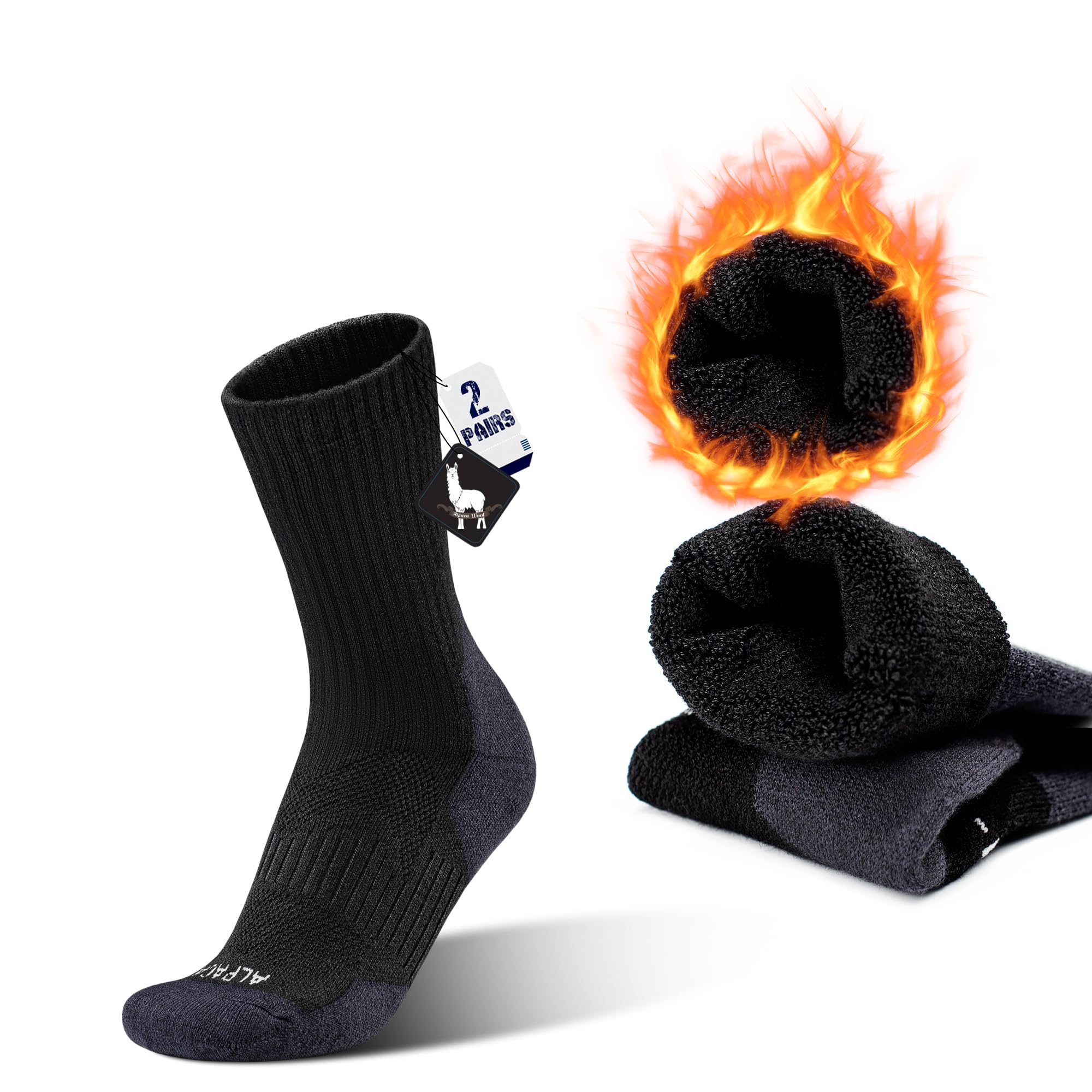 ineepor Calcetines Termicos de Alpaca Mujer Hombre Calcetines Compresion Invierno Transpirables para Deporte Running Senderismo Trail Esqui 35-51 2 Pares