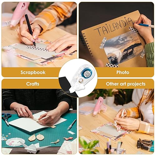 Miniatura 6 de FALESOUL 8 cintas para álbumes de recortes, rodillo de cinta de doble cara de 0.2 pulgadas x 16 pies para manualidades, cinta adhesiva portátil,