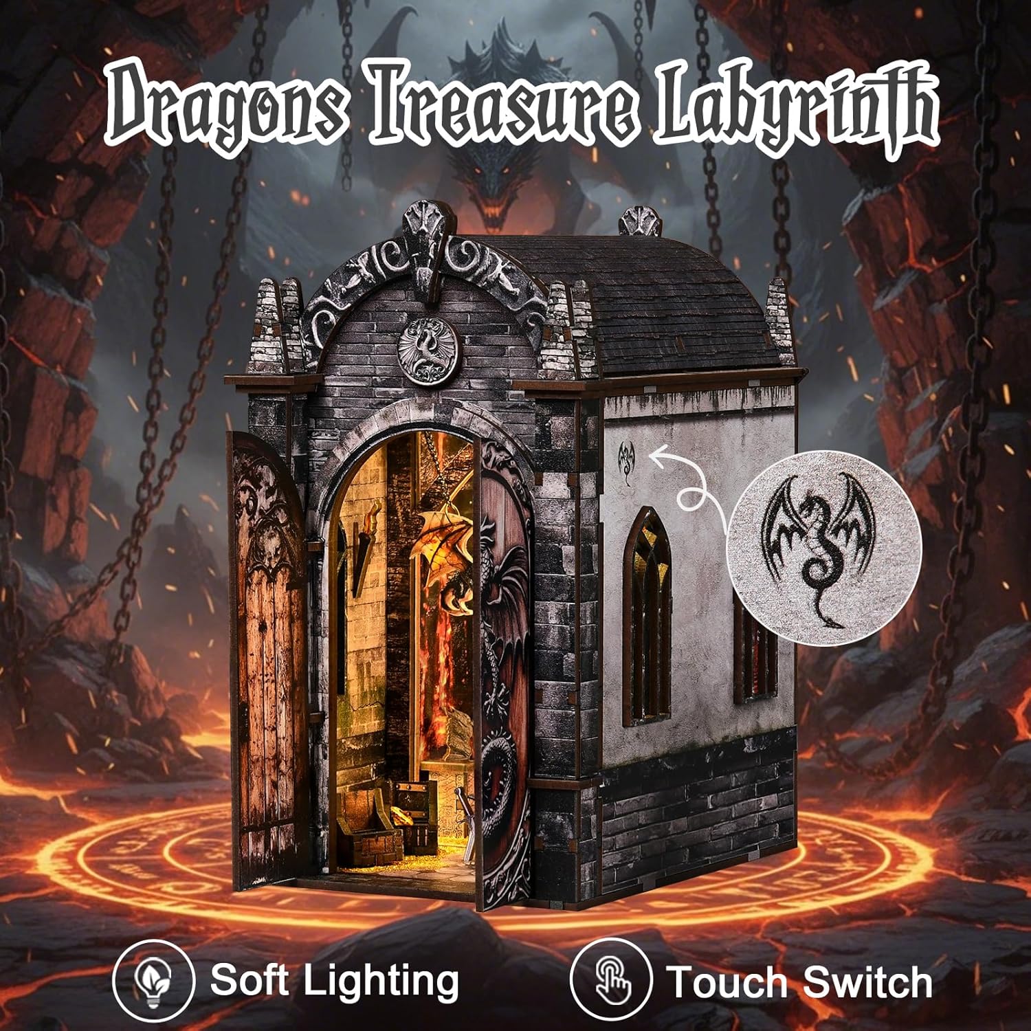 Book Nook Kit - Dragons Treasure Labyrinth, DIY Miniature House 3D Wooden Puzzles for Adults, Dollhouse Tiny Booknook Bookshelf Decor, Stress Relief Craft for Enthusiasts Family & Friends