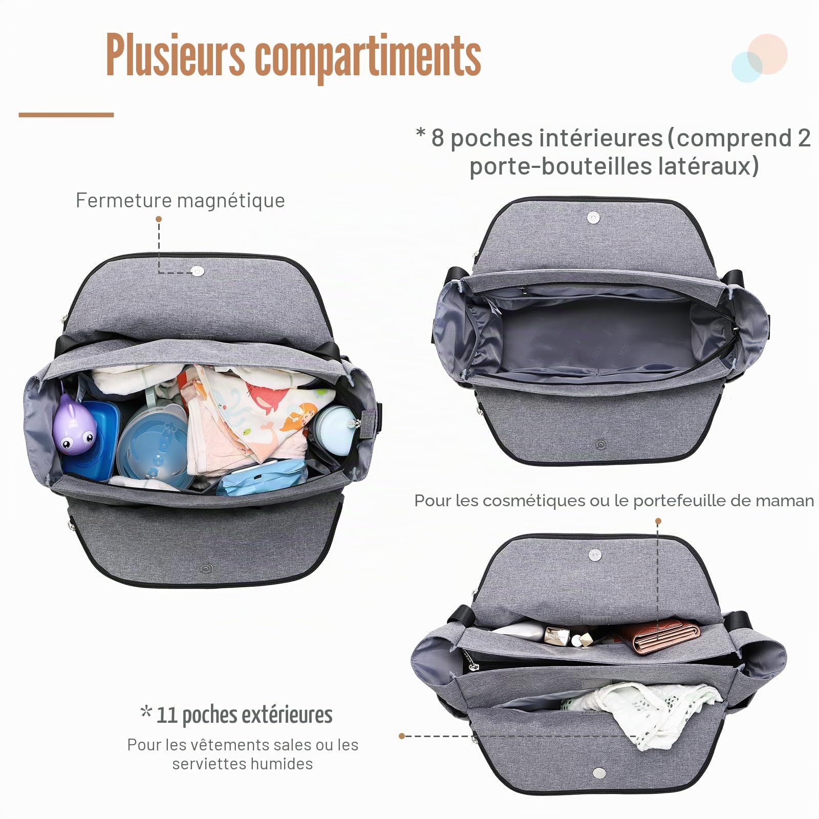 Lekebaby Sac à Langer Bébé Bandoulière Sac Maternité Grand Portable