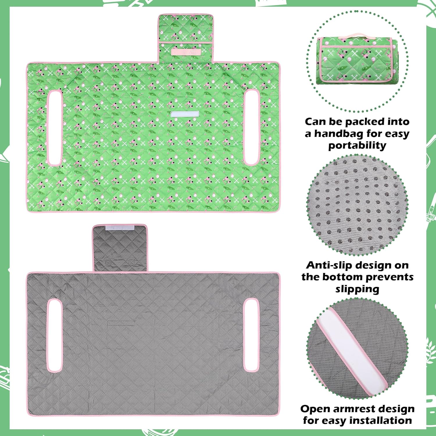 2 Pack Golf Cart Seat Covers Universal Golf Cart Seat Towel Blanket for Women Gift with 2 Large Front Pockets & Nonskid Bottom Easter Decor for 4 Person Club Accessories Irish