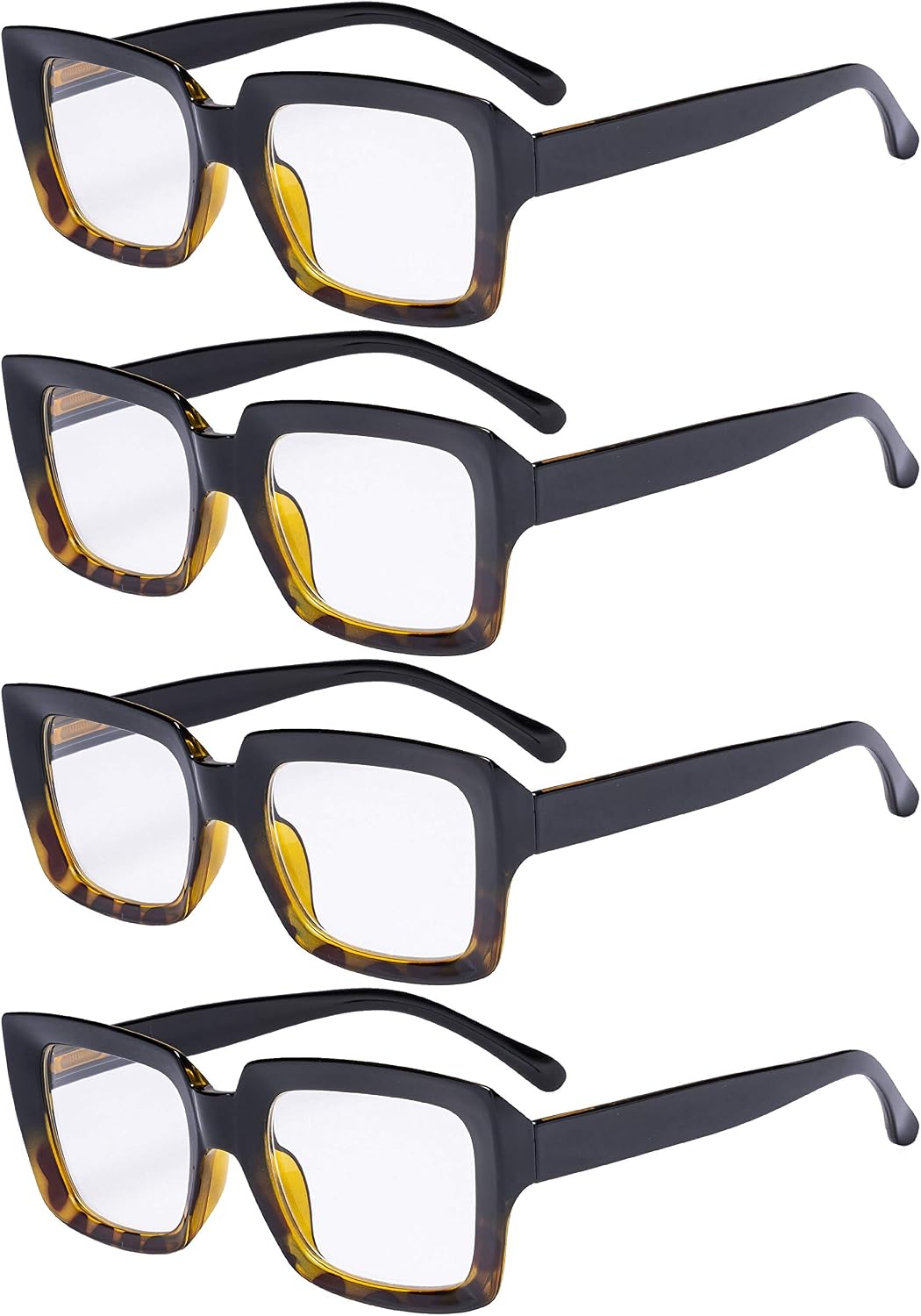 Eyekepper 4 Pack Stylish Reading Glasses Women - Oversized Square Readers Black/Tortoise +1.50, 4pcs Black-tortoise