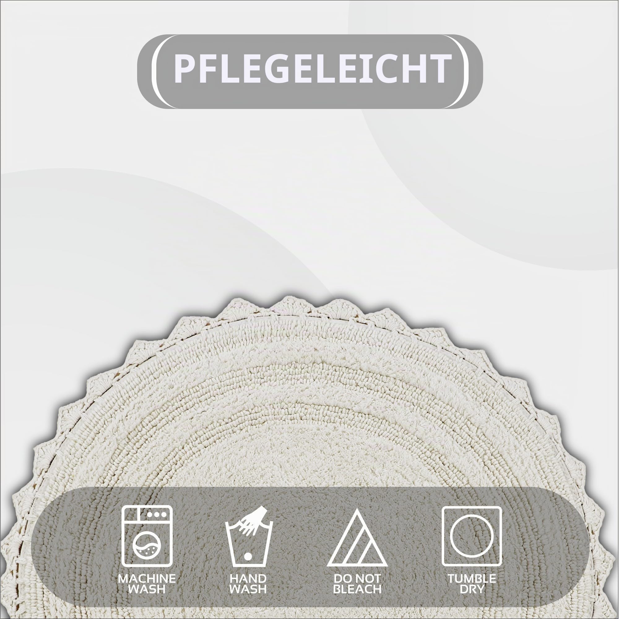 Better Trends Lilly Crochet Badteppich, rund, waschbar, 100% Baumwolle, wasserabsorbierend, Badematten, wendbar, für Dusche, Schlafzimmer oder Heimdekoration, Elfenbeinfarben, 61 cm