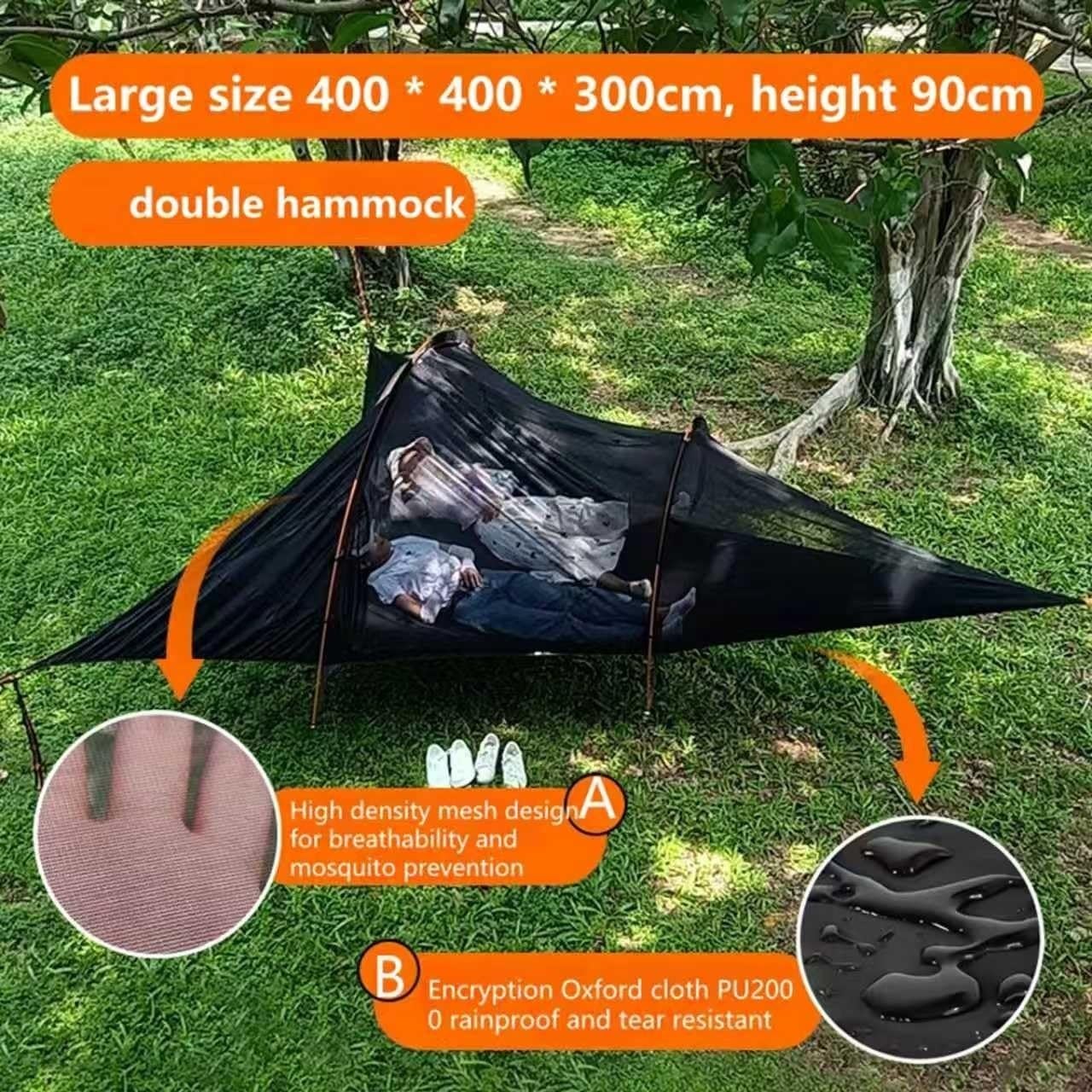 Amaca da campeggio con zanzariera, grande amaca portatile per 1-3 persone, ideale per escursioni, viaggi all'aperto, facile installazione per comfort e protezione