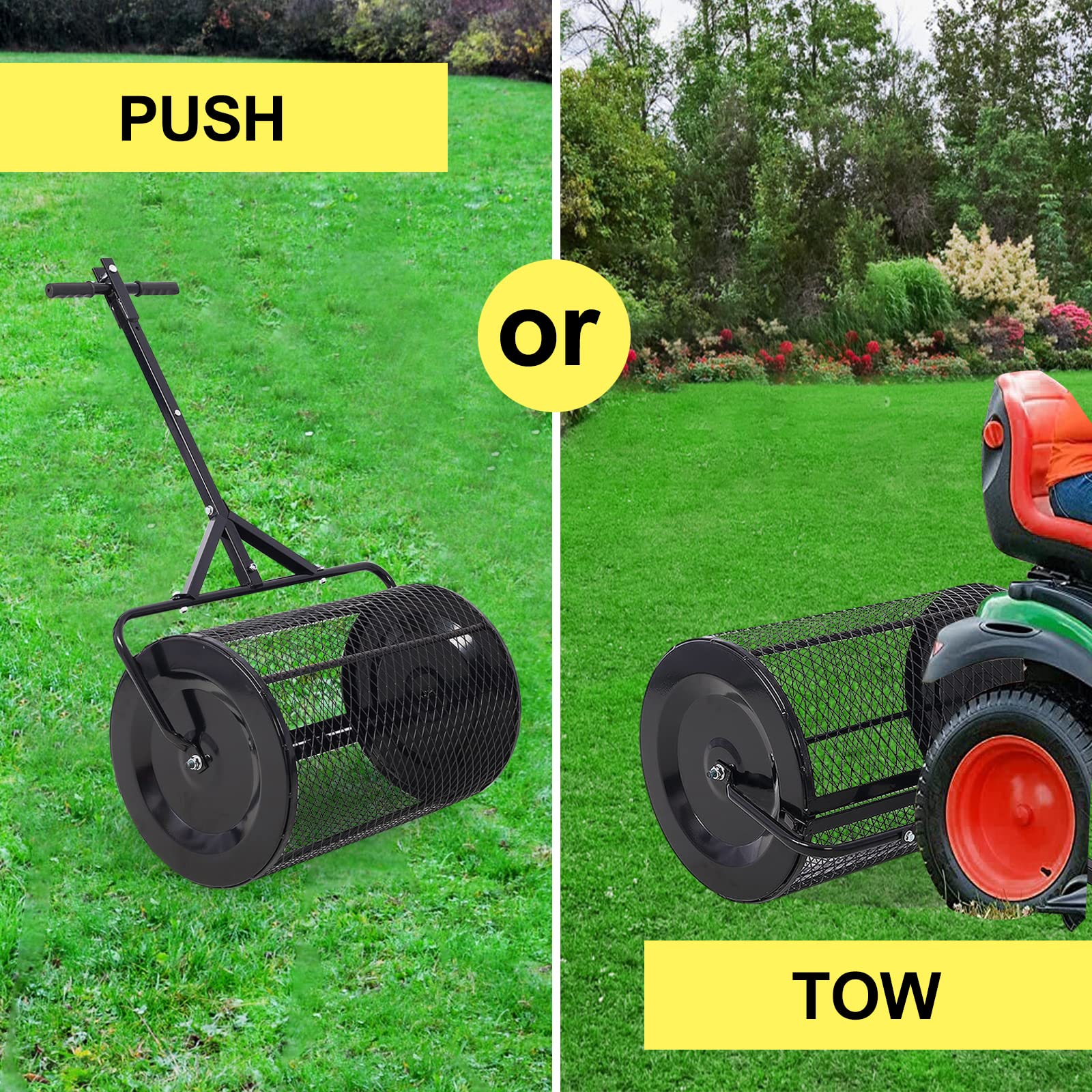 Spandiconcime per Torba da 36", spandiconcime per Compost 2 in 1 con ATV e Maniglia a T per la Cura del Prato e del Giardino