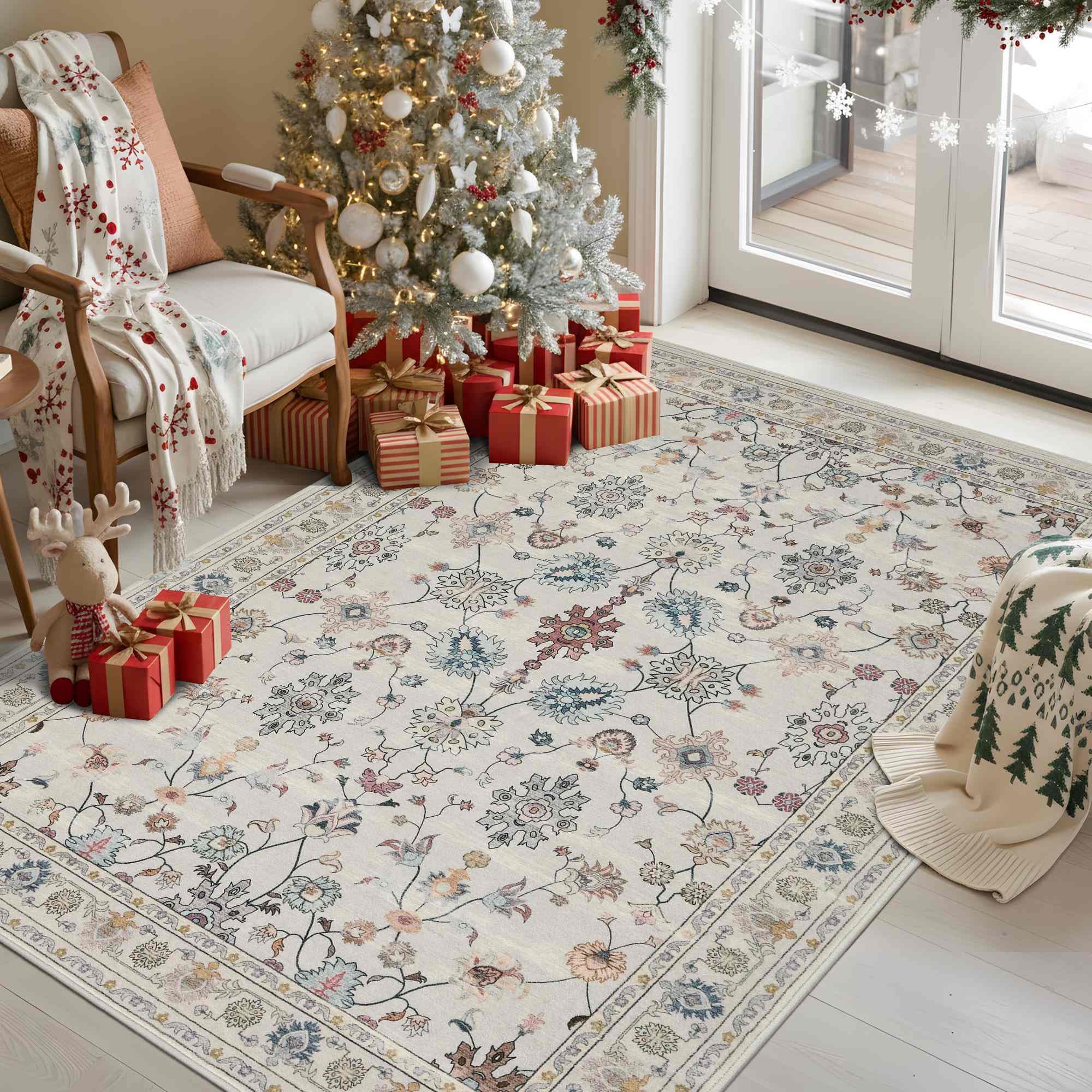Rugxara 3x5 Floral Vintage Boho Washable Rug