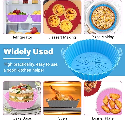 Miniatura 6 de ZHOMA Paquete de 2 forros redondos de silicona para freidora de aire, reutilizables, resistentes al calor y aptos para alimentos, fácil limpieza,