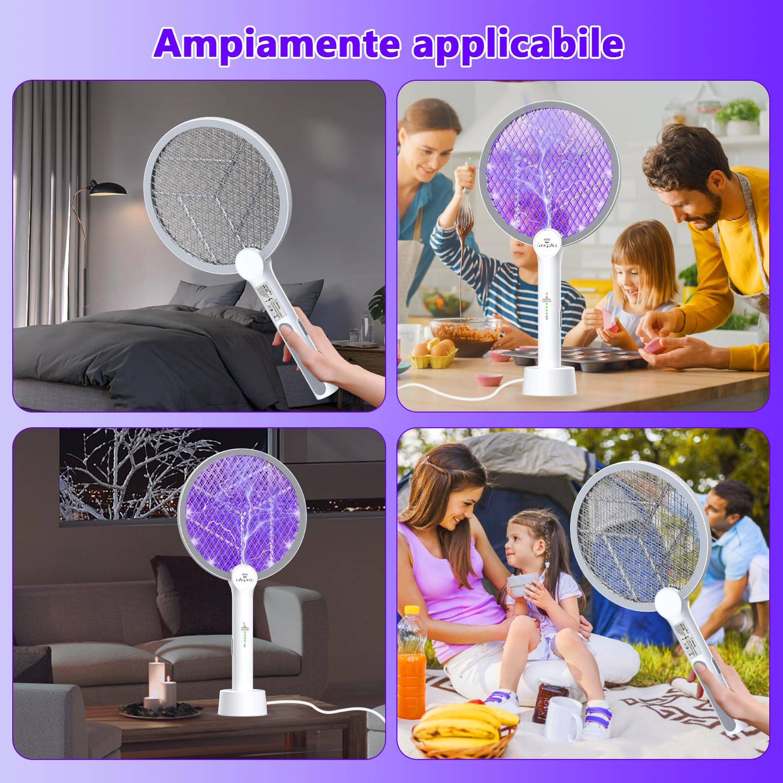2 Racchetta Zanzare Elettrica 4000V, Ricaricabile USB C Racchetta Zanzare Elettric Anti Zanzare, Protezione dal tatto, Antizanzare per Casa Campeggio Interni ed Esterni