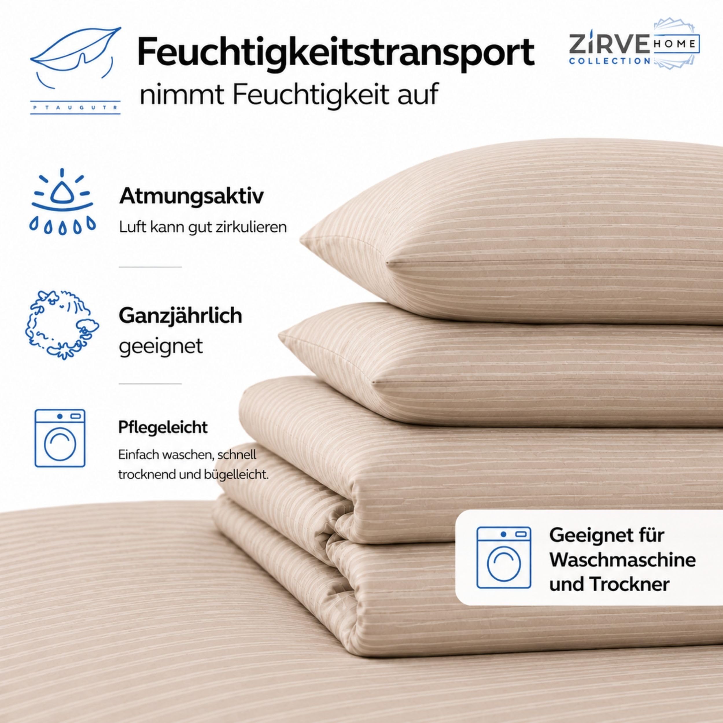 ZIRVEHOME Bettwäsche 135x200 cm, Beige, 4-teilig