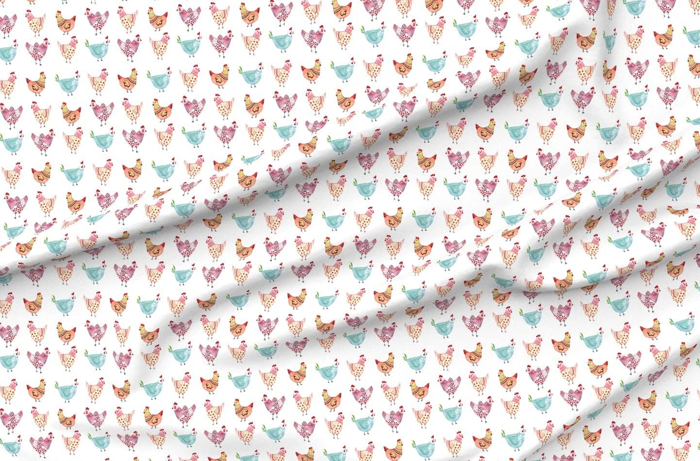 Spoonflower Fabric - Colorful Chickens Farm Rooster Printed on Organic Cotton Sateen Fabric by The Yard - Sewing Quilting Apparel Home Decor