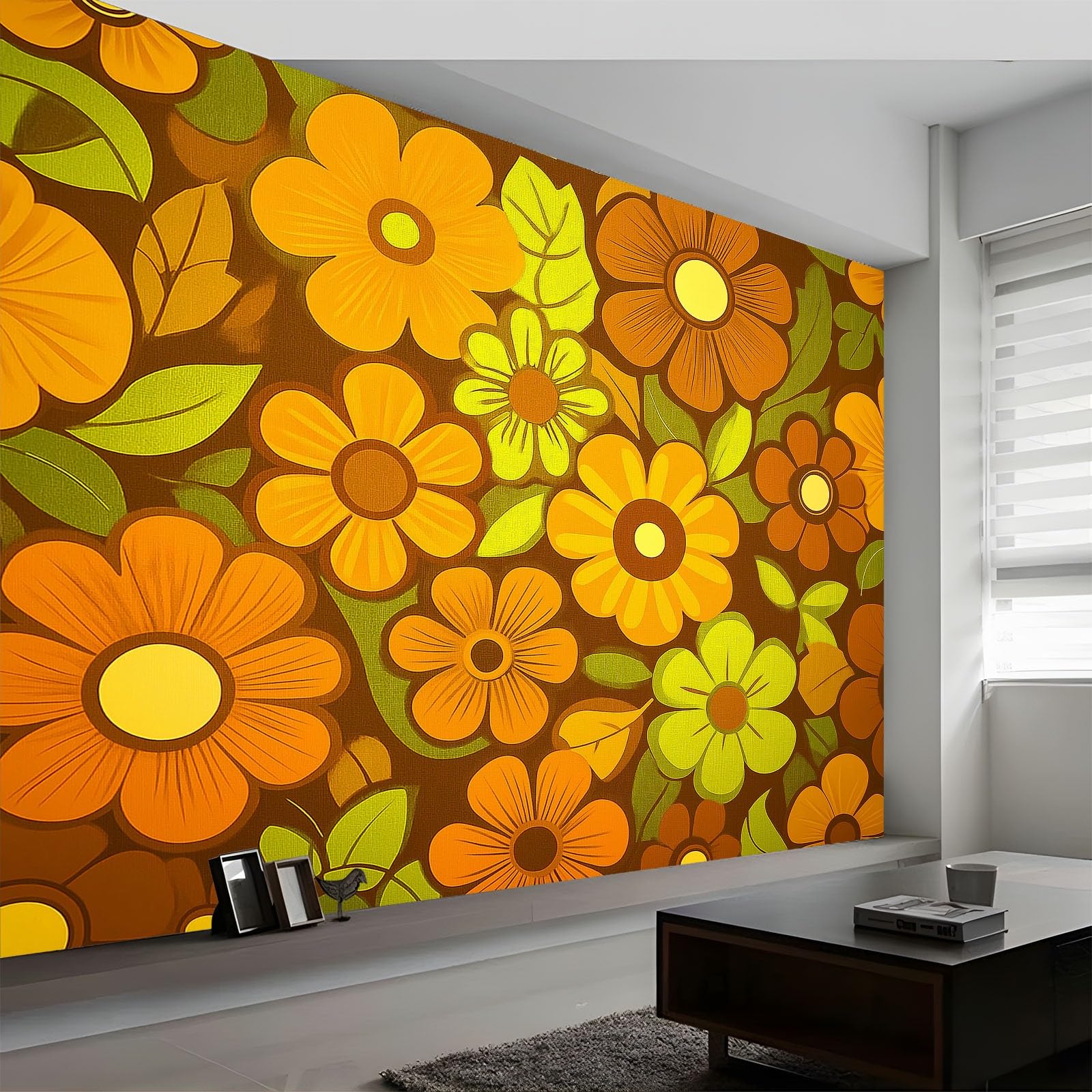 Générique Panoramiczna tapeta 200 x 140 cm boho kwiatowy moda włóknina XXL fototapeta gobelin fototapeta salon sypialnia - tapeta Trompe l'eil efekt 3D, żółta