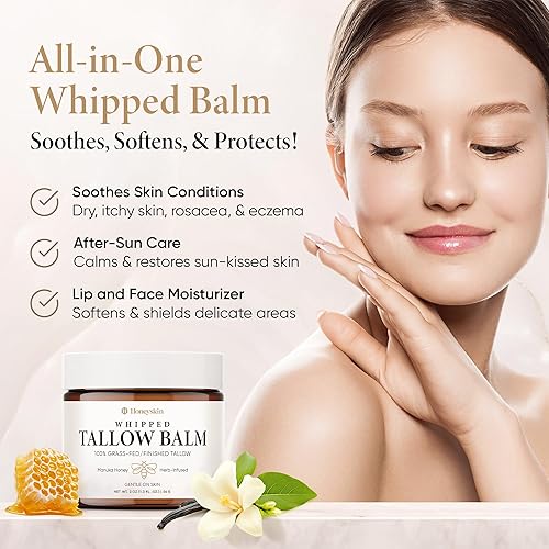 Miniatura 5 de Honeyskin Sarga batida y bálsamo de miel  Sarga de res de montaña 100% alimentada con pasto totalmente natural para hidratar la piel y la cara