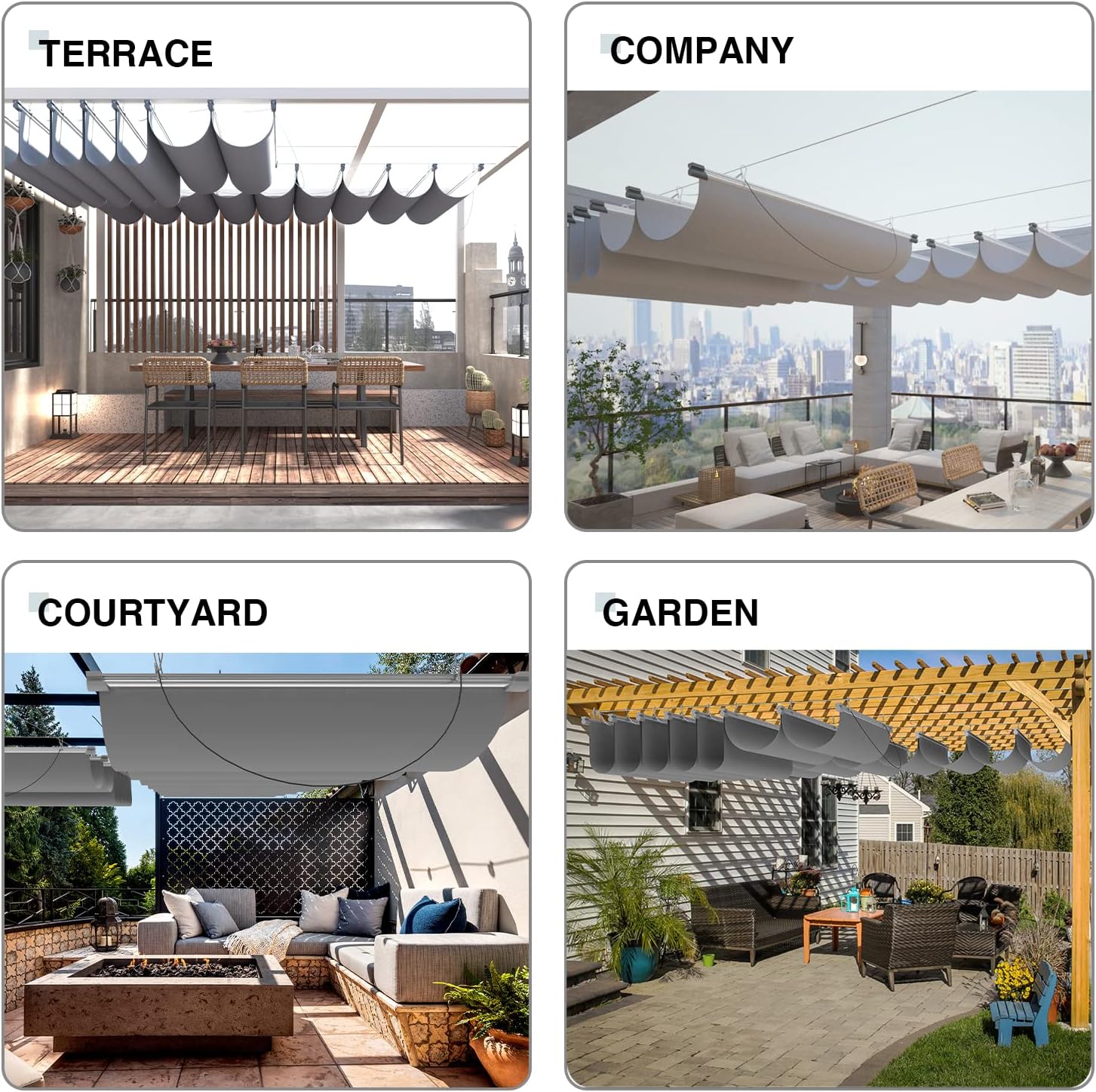 ECOOPTS 3'x16' Retractable Waterproof Wave Sun Shade Canopy Pergola Cover Shade Sail Awning for Outdoor Patio Porch Garden Deck Backyard (Light Grey)