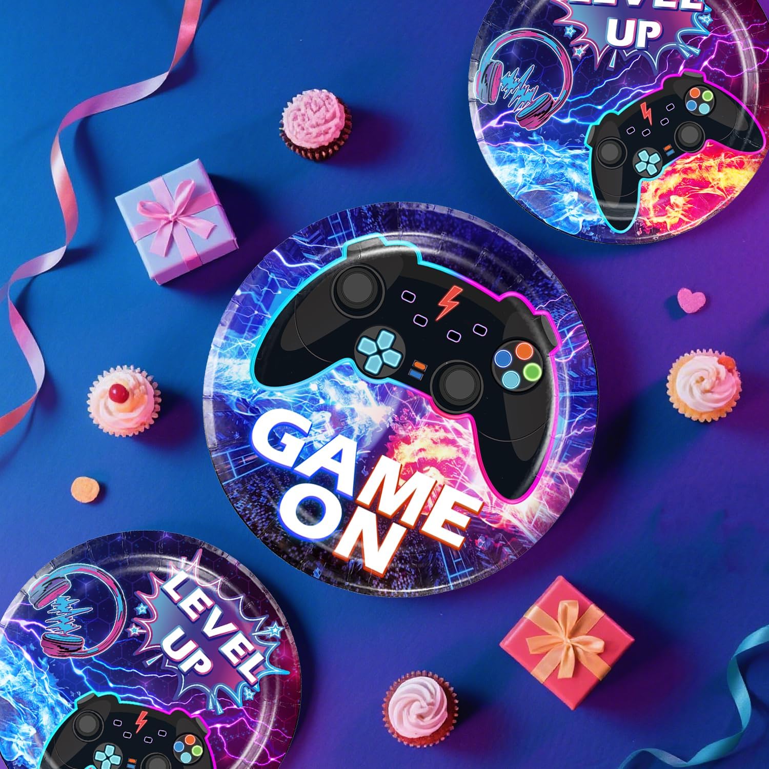 Cocomigo 116pcs Video Game Birthday Decorations for Boys, Gamer Birthday Party Decorations Include Video Game Backdrop Plates Balloons Gamer Banner for Gaming Party, Serves 25