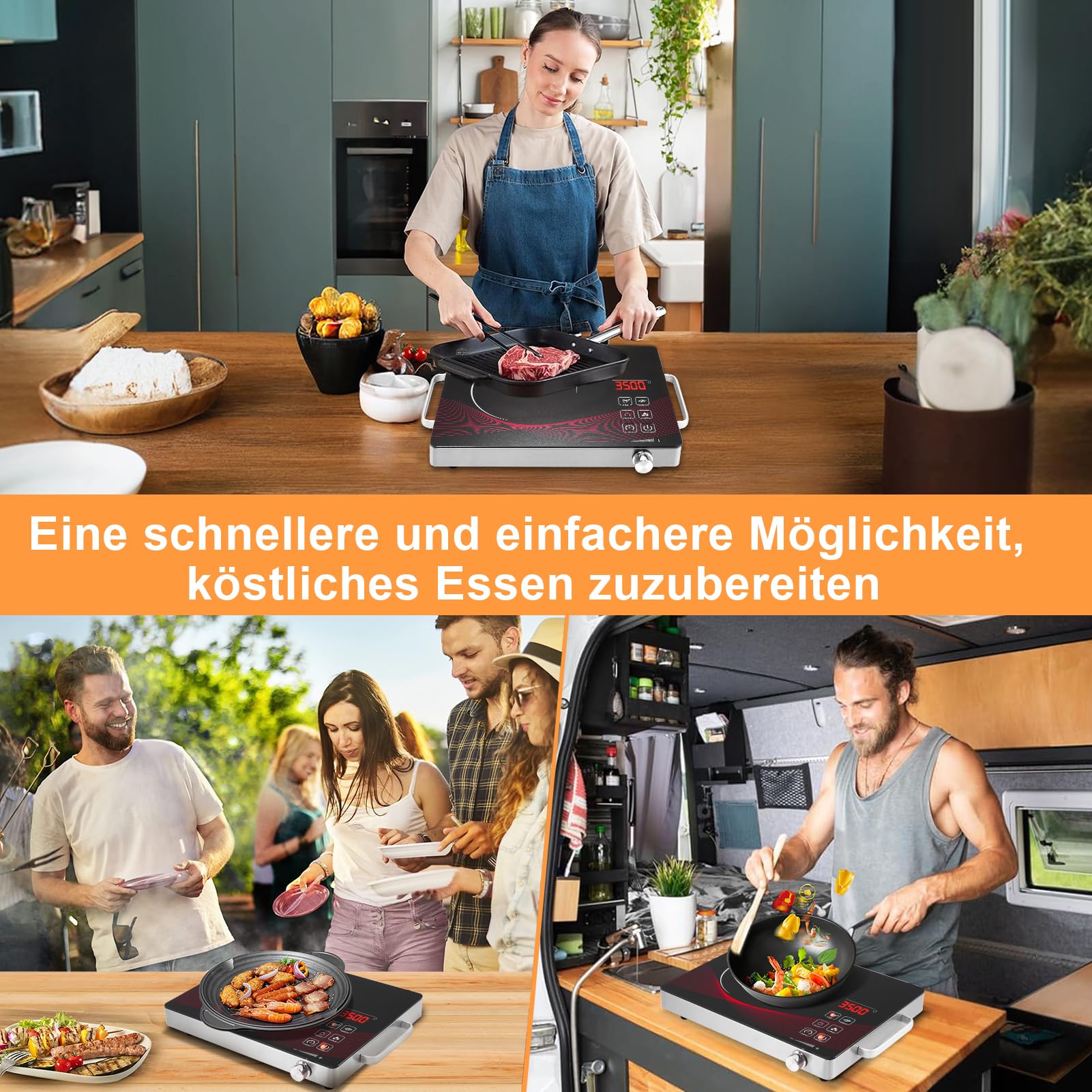 Glaskeramikkochfeld Infrarot Keramik-Herdplatte 3500W 220V Tragbare Einzelkochplatte Touch-Steuerung Timer
