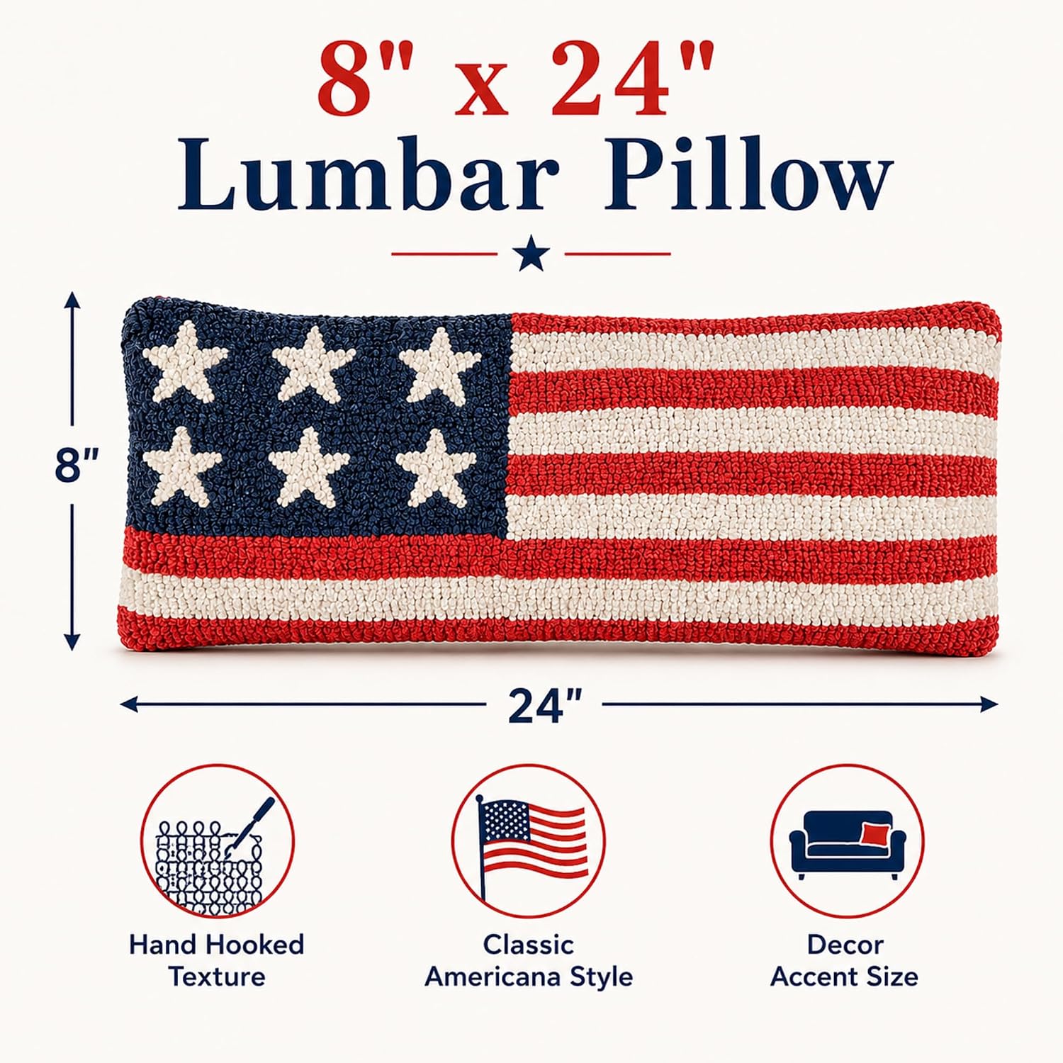 Novabright 4th of July Patriotic Pillows 8" x 24" Handicraft Red White Blue Flag Pillow American Flag Stars Stripes Cushion Case 250th Anniversary Independence Day Decor for Couch Bed Sofa